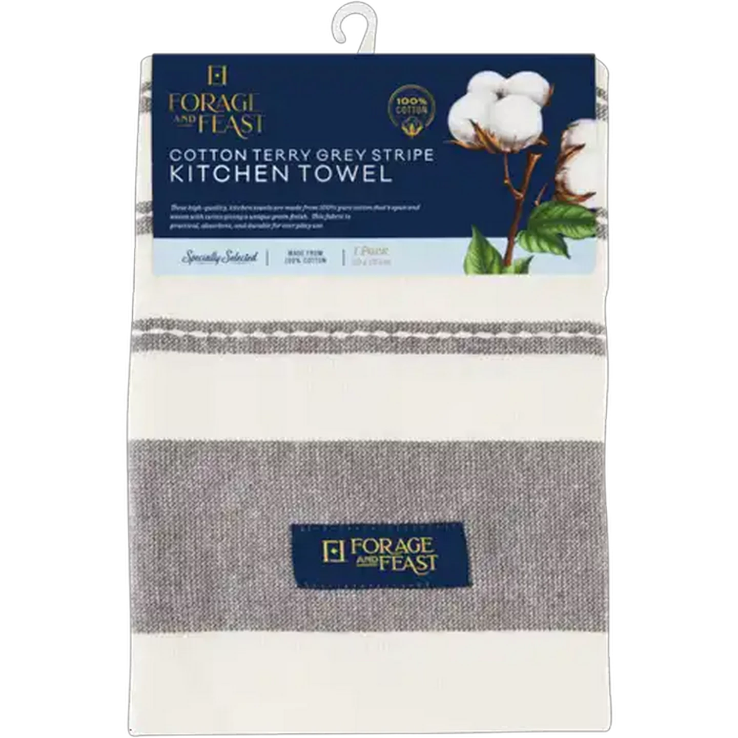 Image of Forage And Feast Grey Stripe Terry Cotton Kitchen Towel