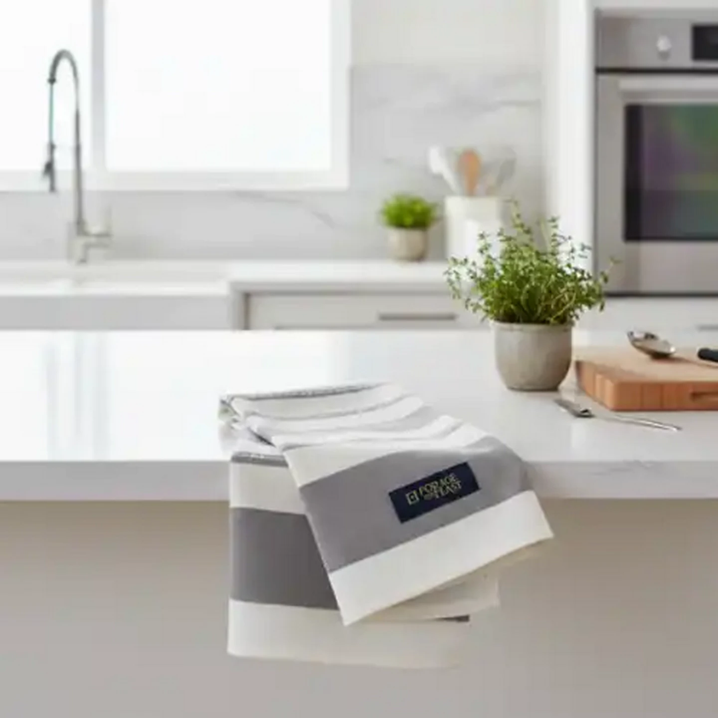 Image of Forage And Feast Grey Stripe Terry Cotton Kitchen Towel