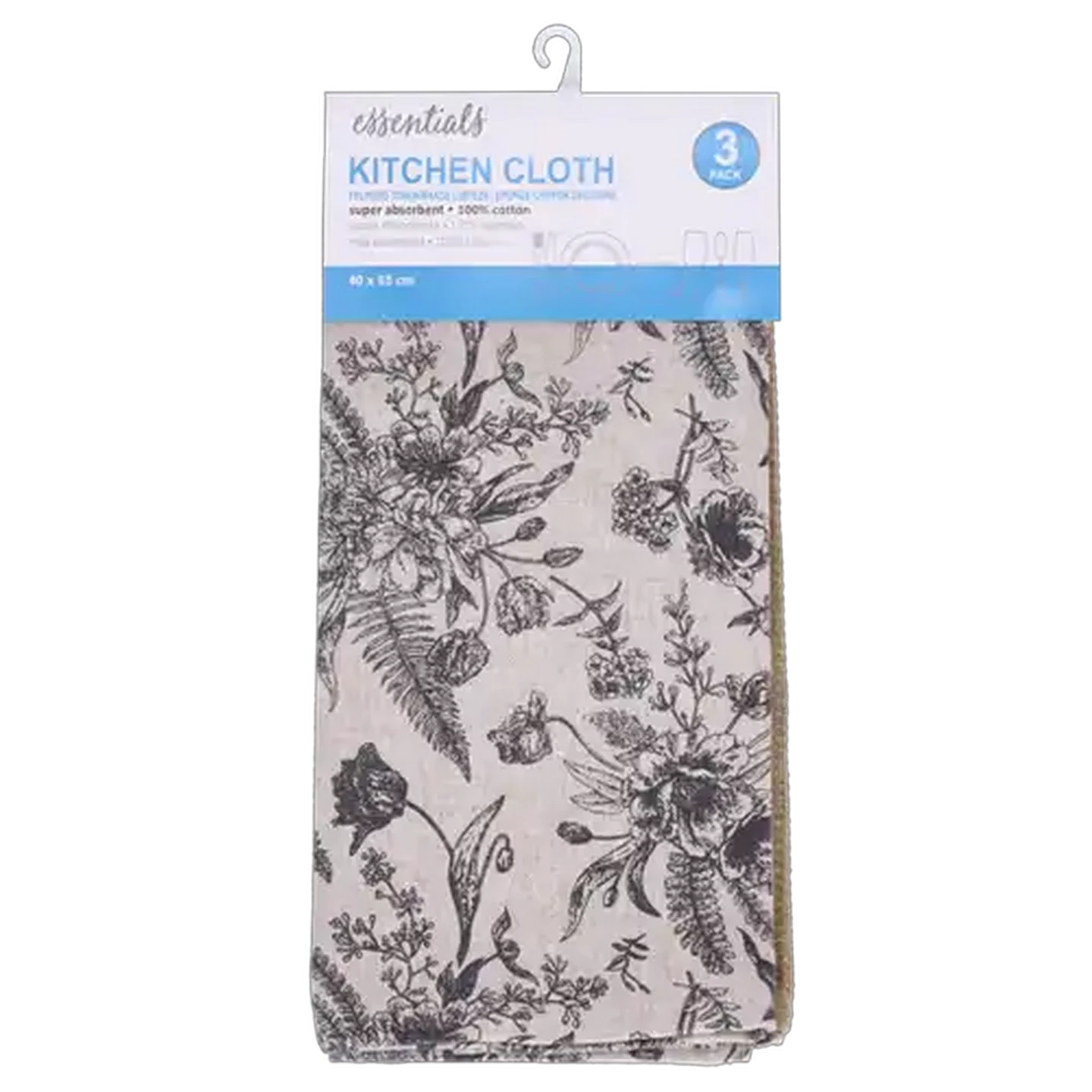Image of Essentials Grey Delft Kitchen Cloths 3-Pack