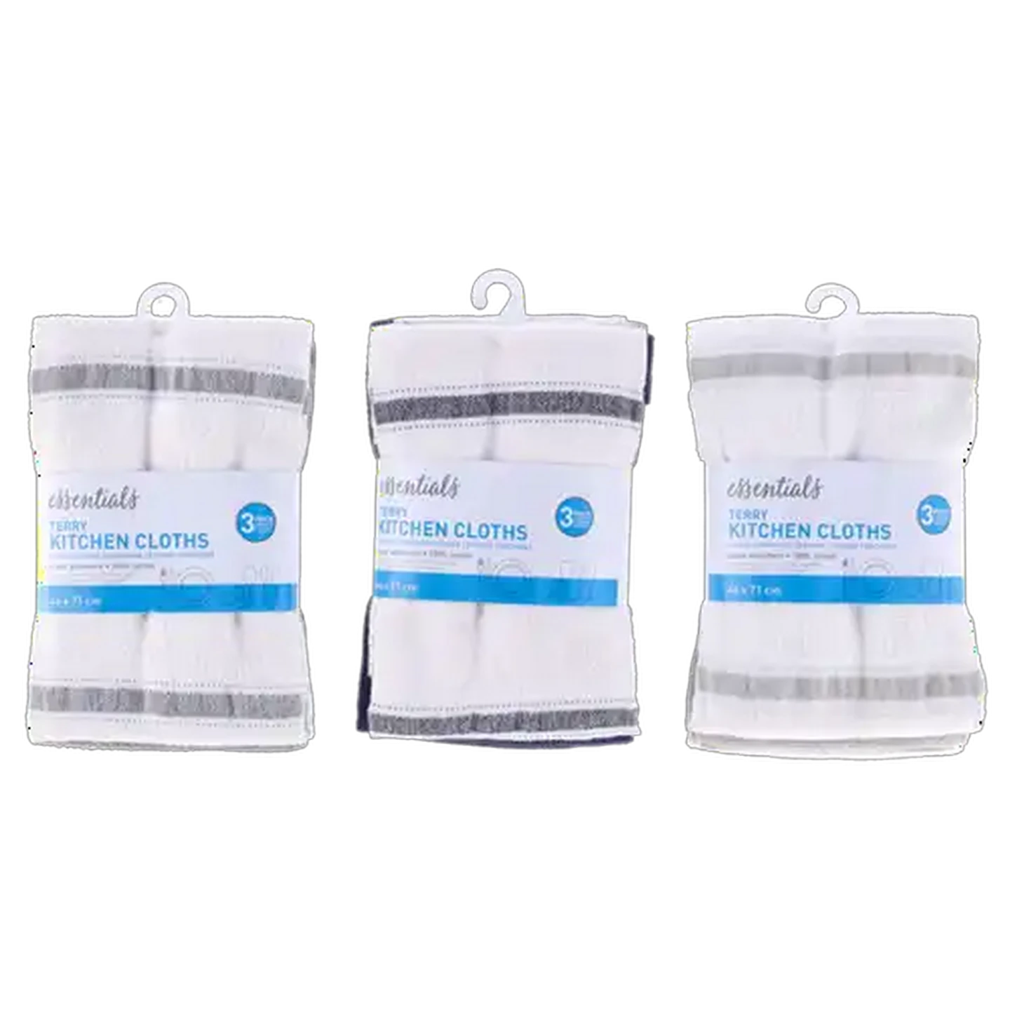 Image of Essentials Terry Kitchen Cloths 46 x 47cm 3-Pack (Colour May Vary)