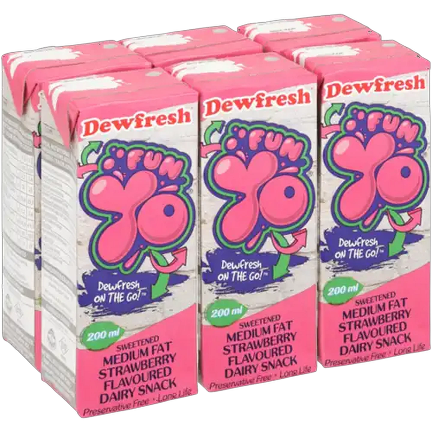 Image of Dewfresh FunYo Strawberry Flavoured Low Fat Dairy Snack 6 x 200ml