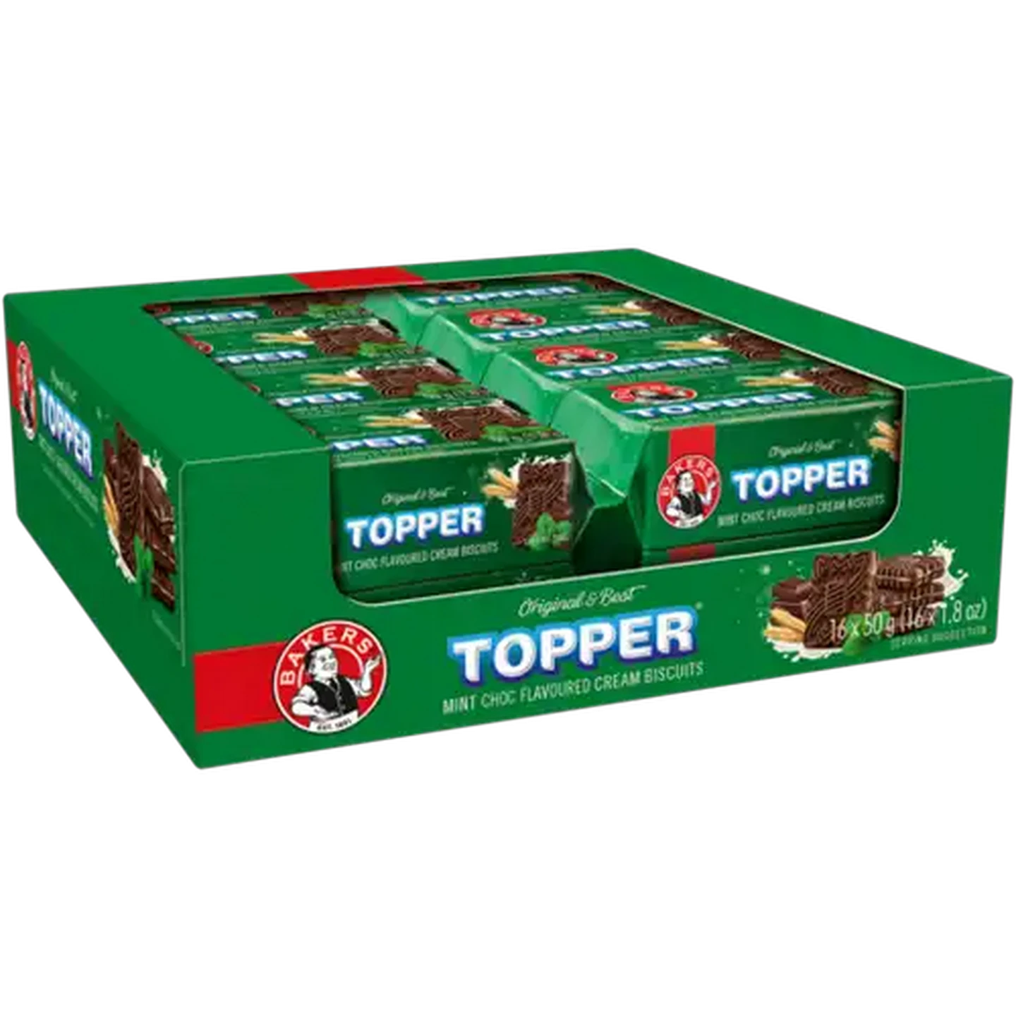Image of Bakers Topper Mint Choc Flavoured Cream Biscuits 16 x 50g