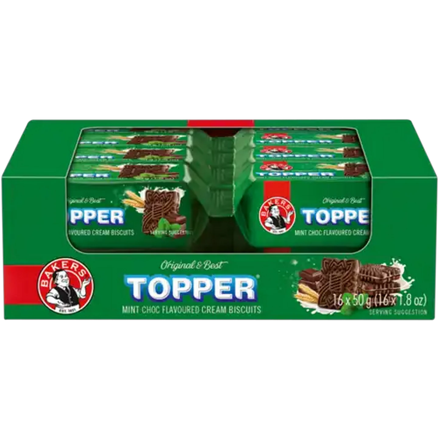 Image of Bakers Topper Mint Choc Flavoured Cream Biscuits 16 x 50g