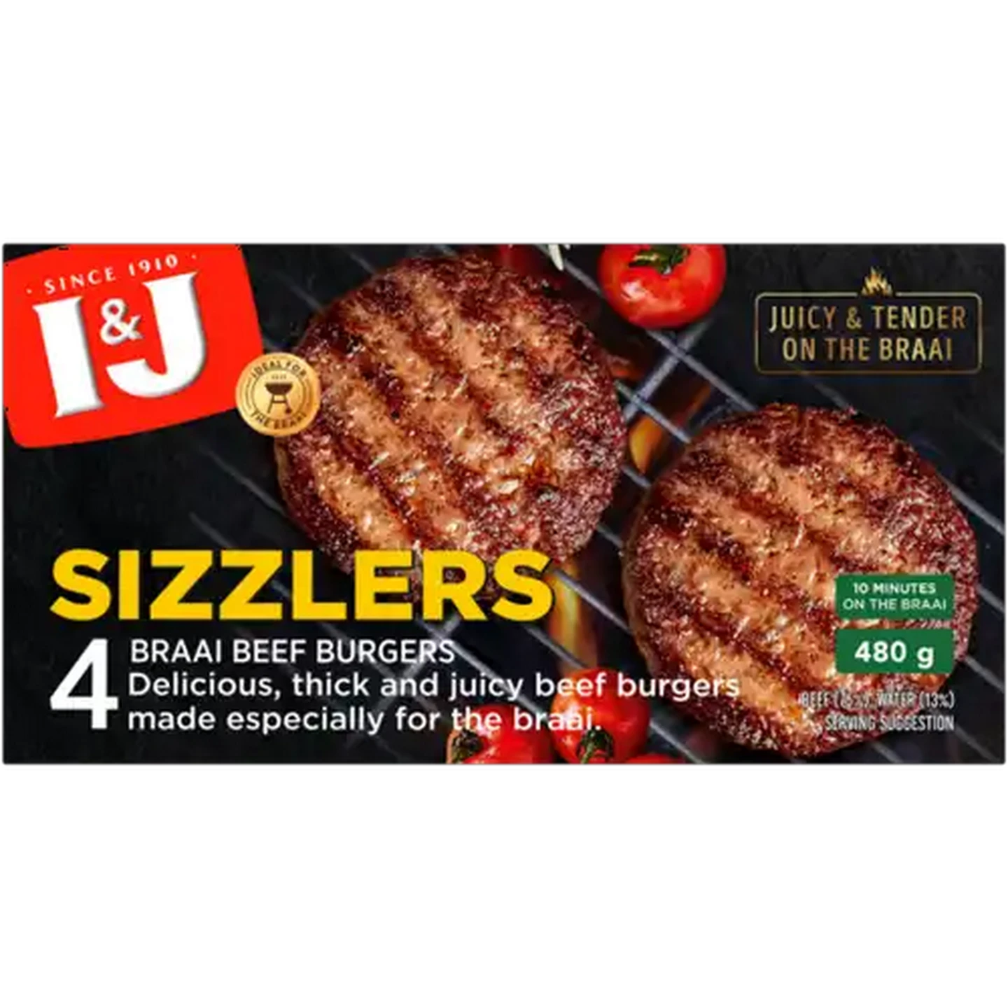 Image of I&J Sizzlers Frozen Braai Beef Burgers 4 Pack