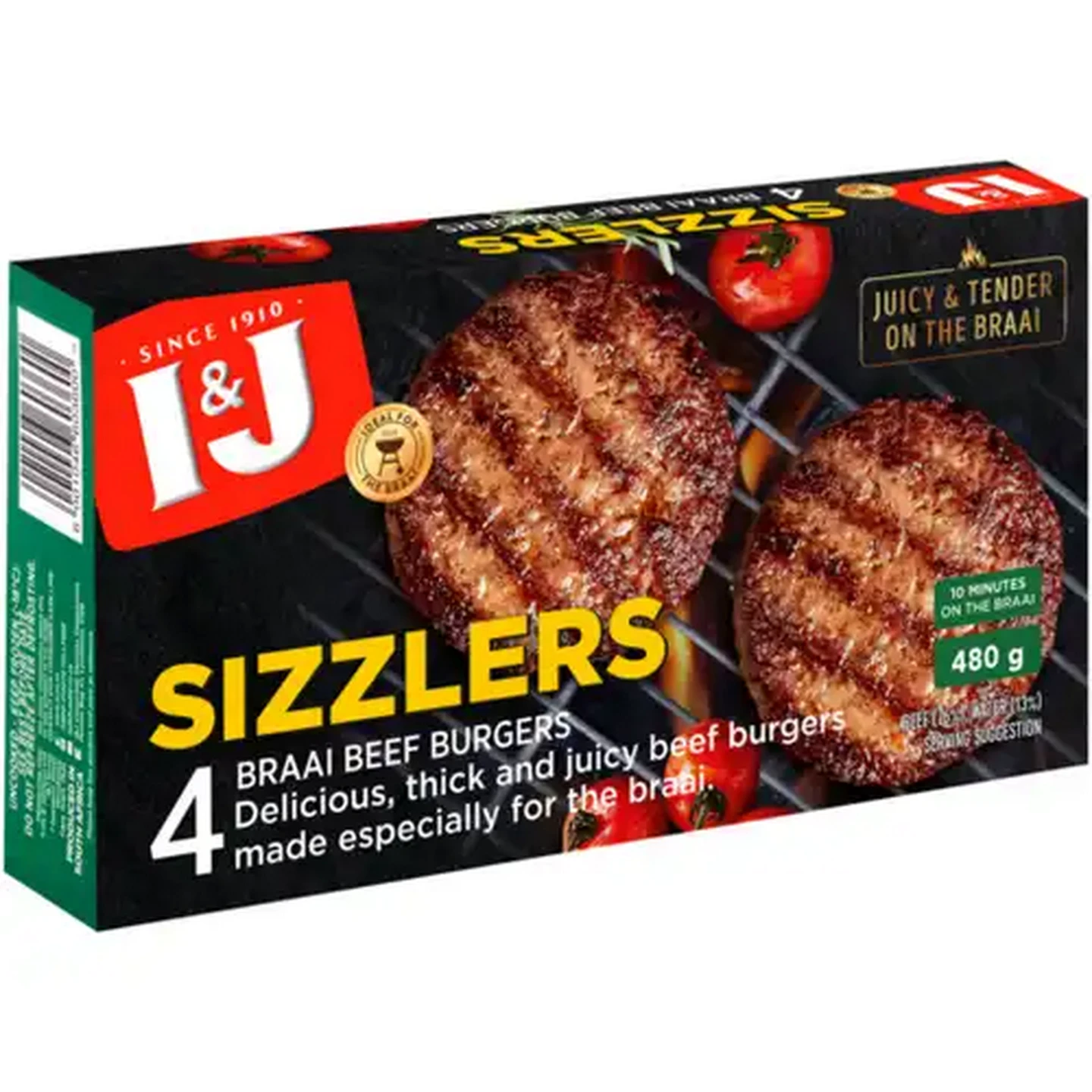 Image of I&J Sizzlers Frozen Braai Beef Burgers 4 Pack