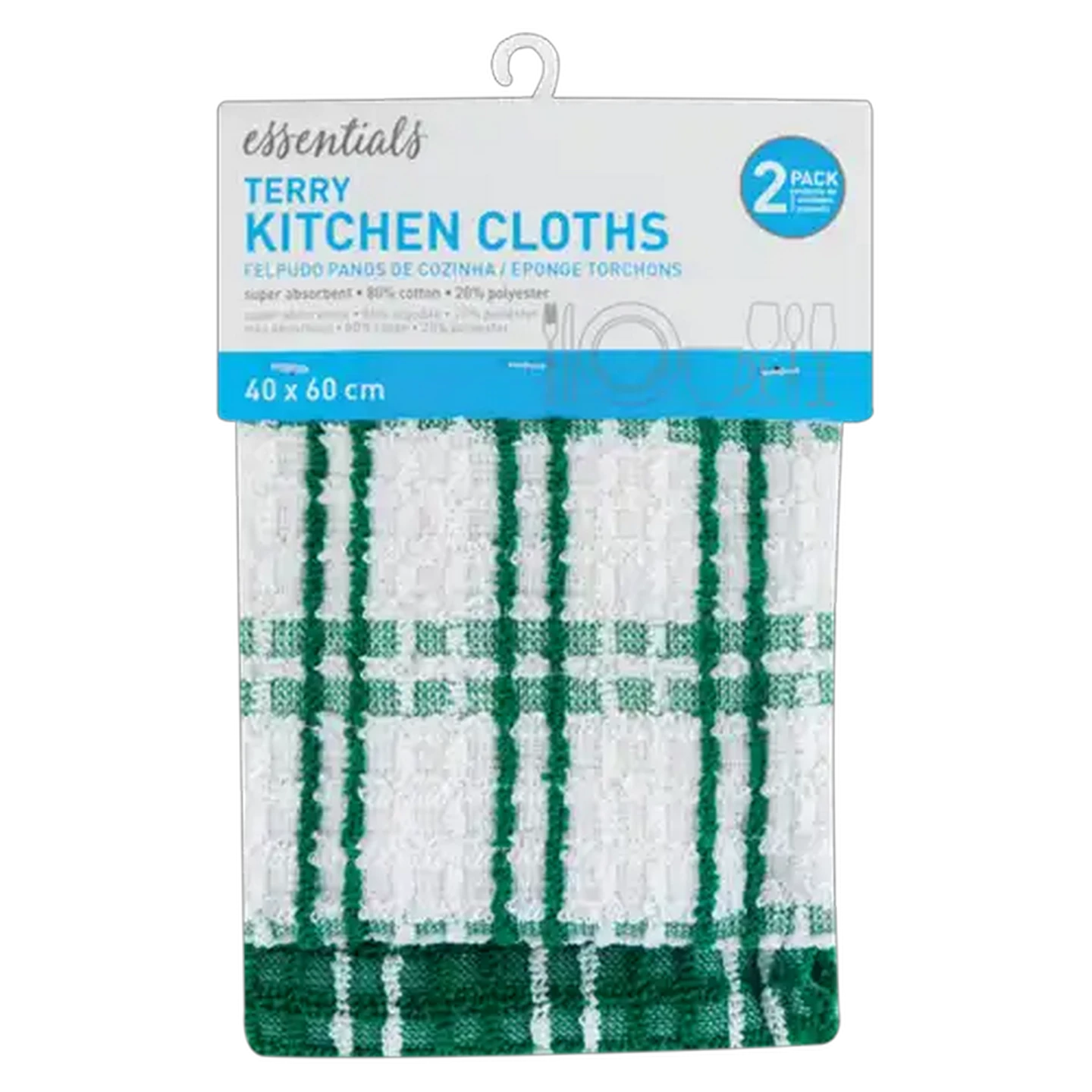 Image of Essentials Terry Kitchen Cloths 2-Pack (Colour May Vary)
