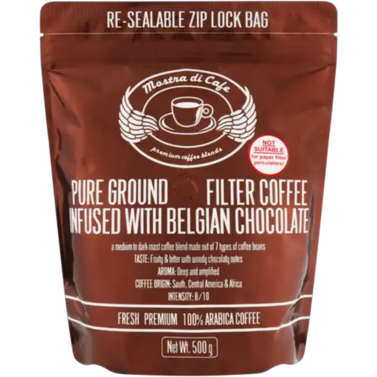 Image of Mostra Di Cafe Pure Ground Filter Coffee Infused with Belgian Chocolate 500g