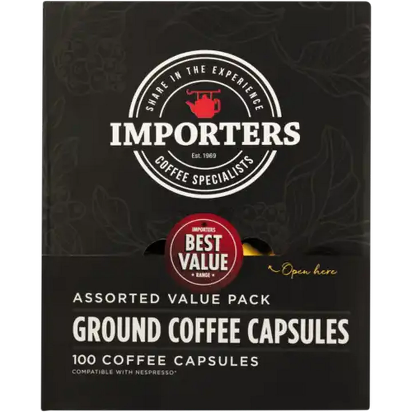 Image of Importers Assorted Ground Coffee Capsules 100 Pack