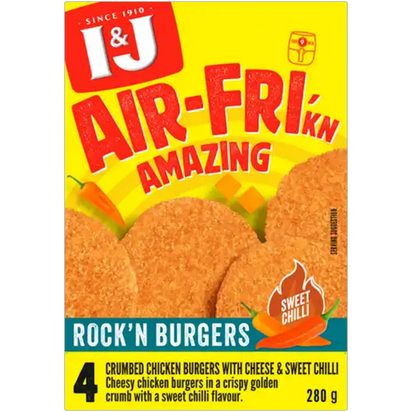 Image of I&J Air-Fri'kn Amazing Sweet Chilli Frozen Rock'n Burgers 280g