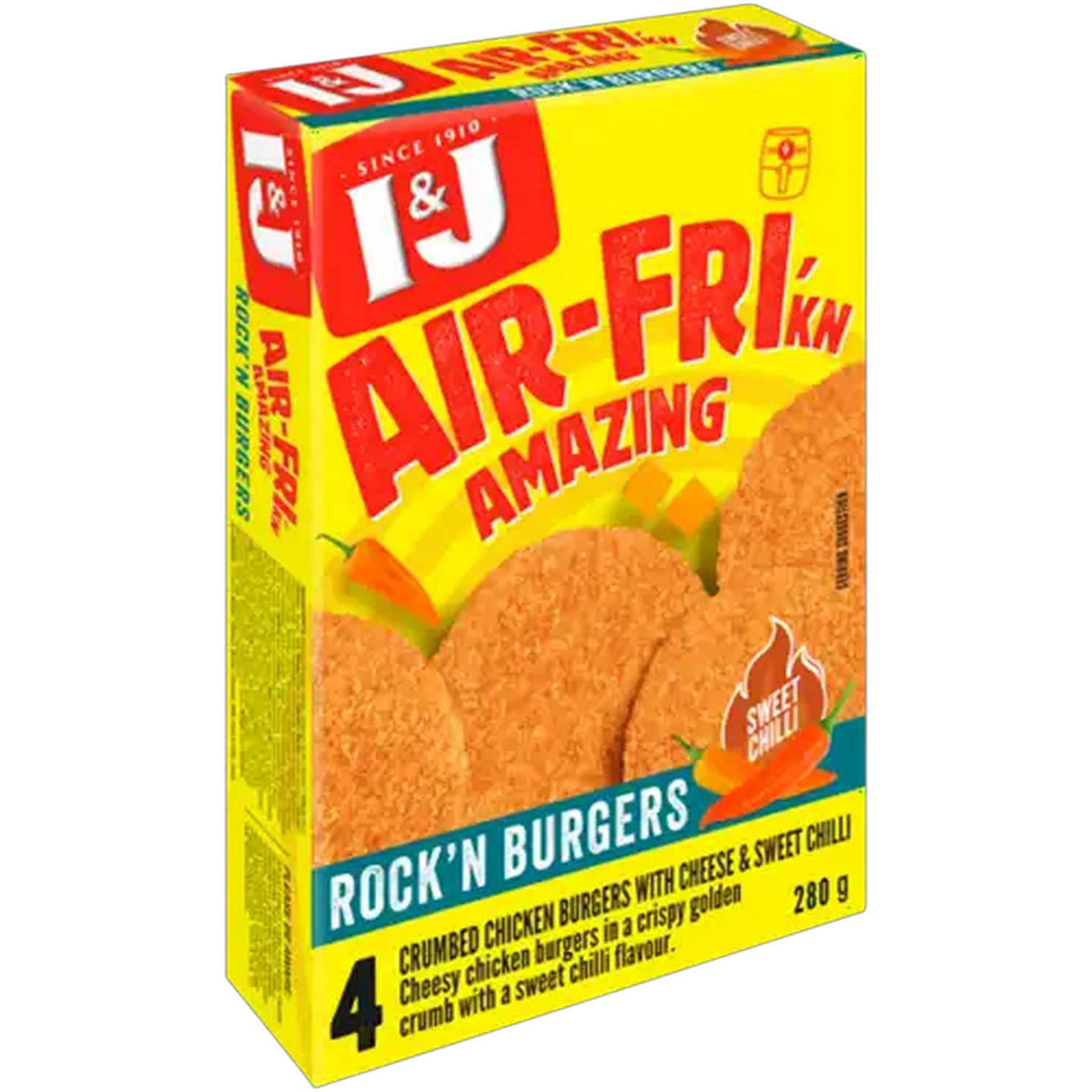 Image of I&J Air-Fri'kn Amazing Sweet Chilli Frozen Rock'n Burgers 280g