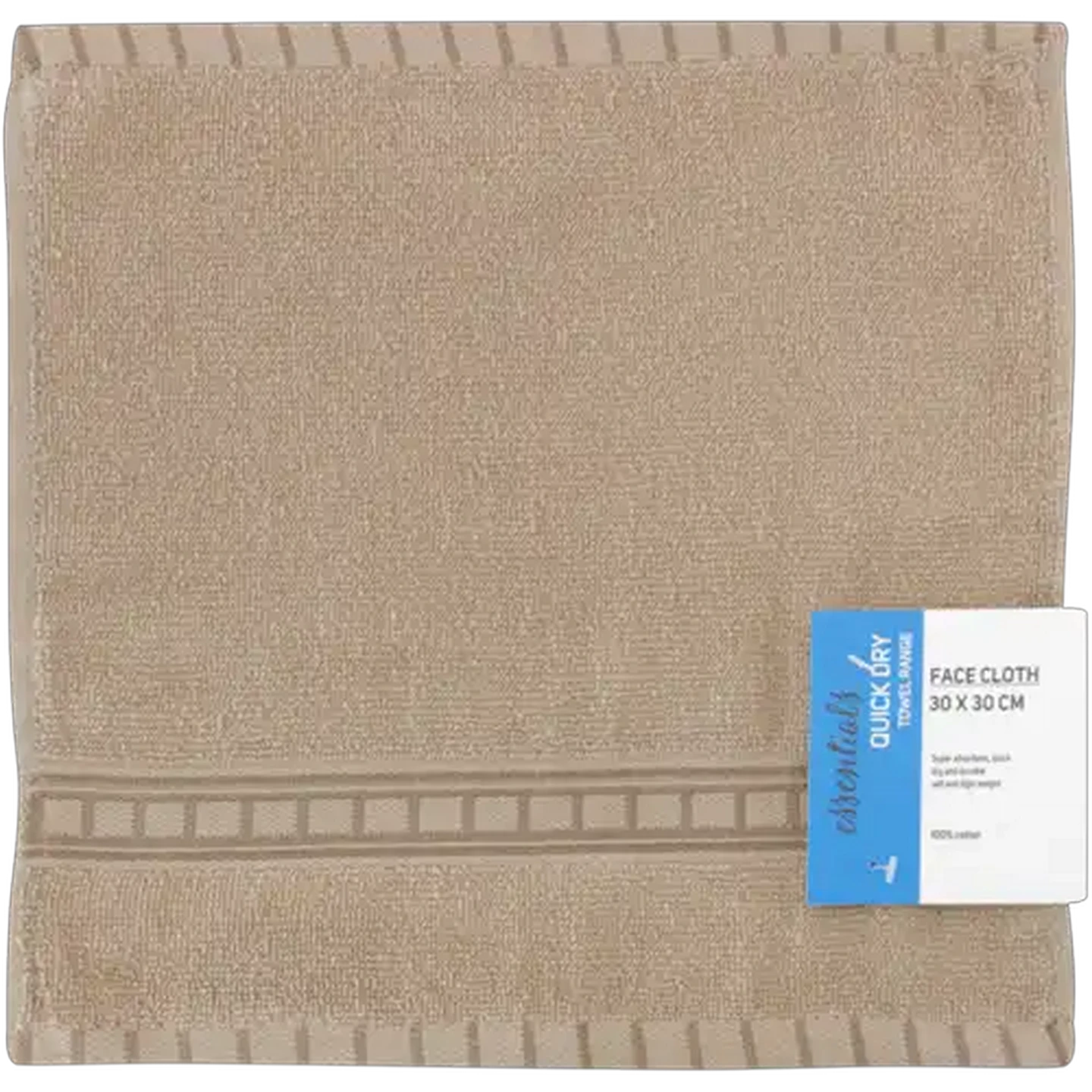 Image of Essentials Brown Quick Dry Face Cloth 30 x 30cm