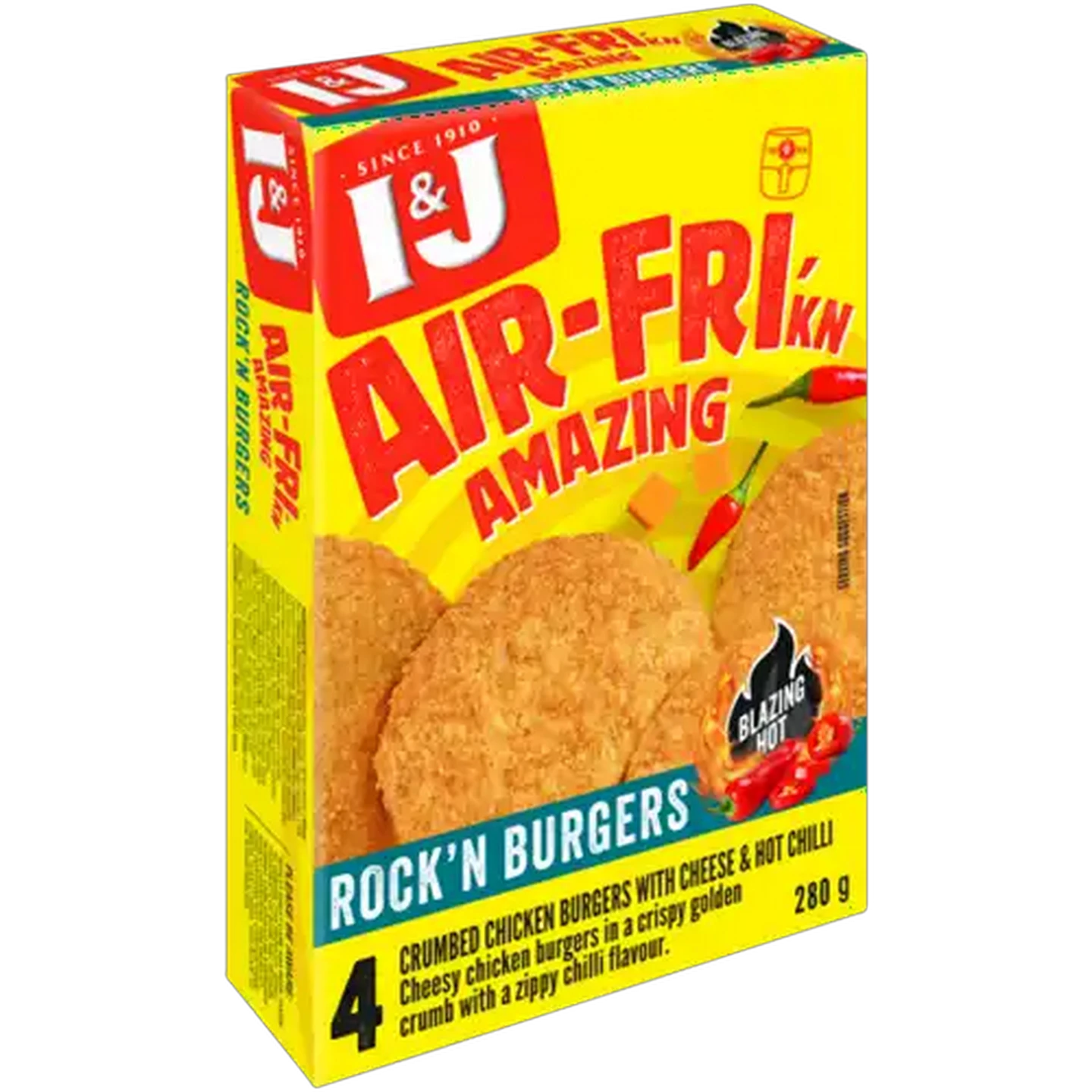 Image of I&J Air-Fri'kn Amazing Blazing Hot Frozen Rock'n Burgers 280g