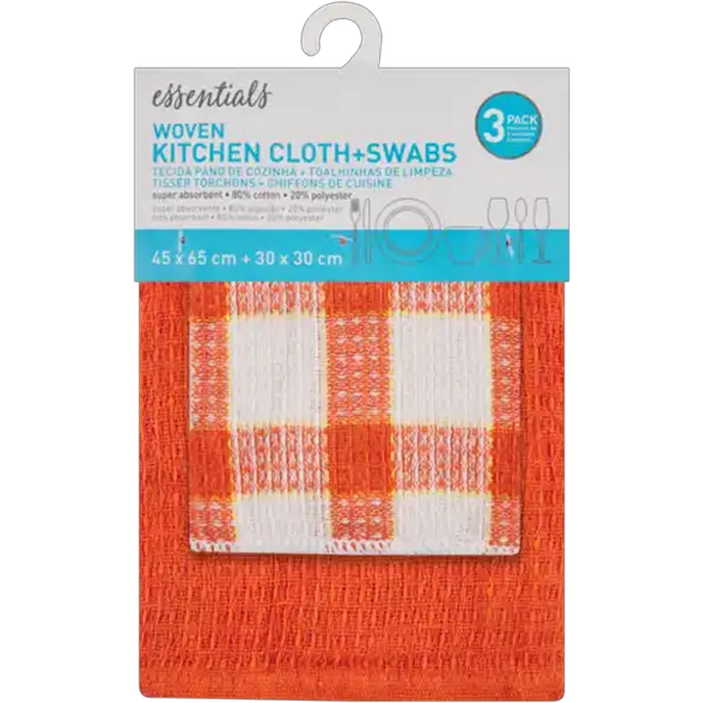 Image of Essentials Orange Woven Kitchen Cloth & Swabs Set 3 Piece