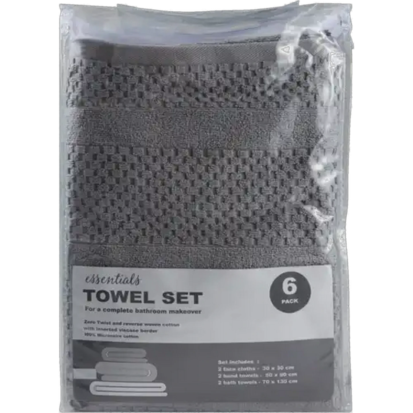 Image of Essentials Light Grey Towel Set 6 Pack