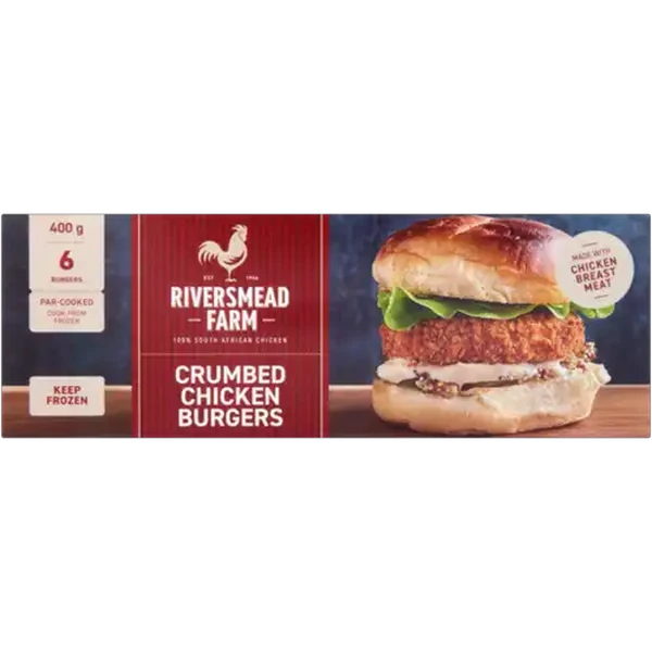 Riversmead Farm Frozen Crumbed Chicken Burgers 6 Pack