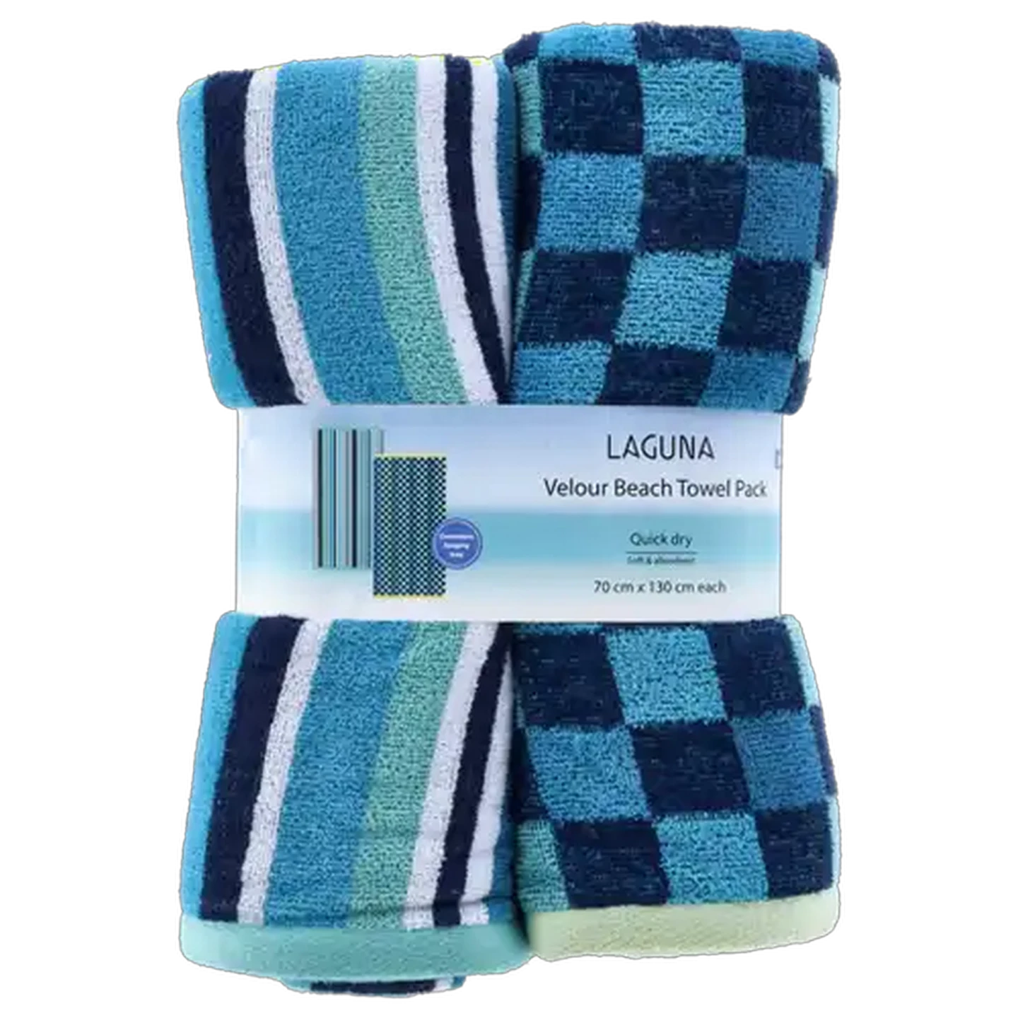 Image of Laguna Verlour Blue Beach Towel 70 x 130cm 2-Pack