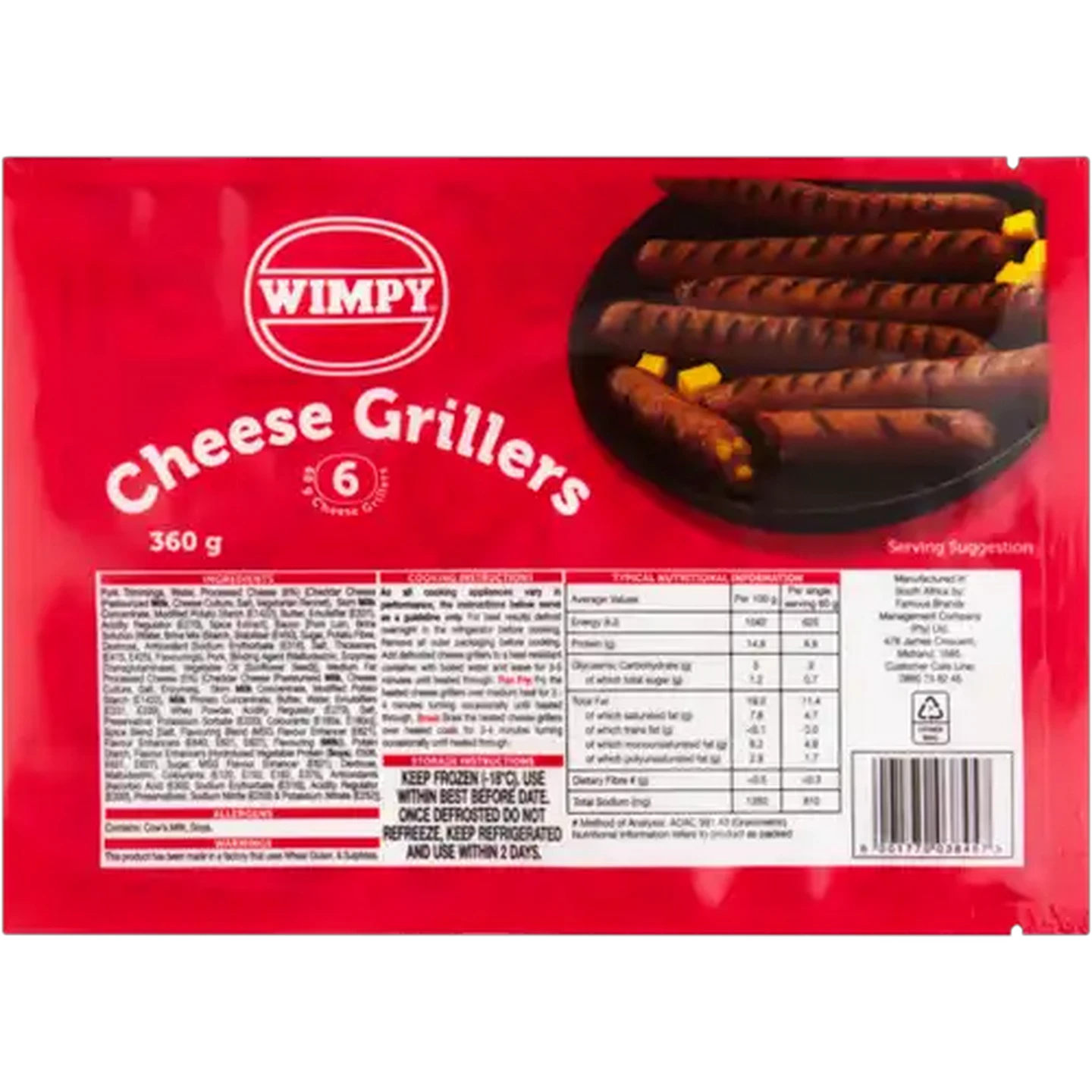 Image of Wimpy Frozen Cheese Grillers 6 Pack