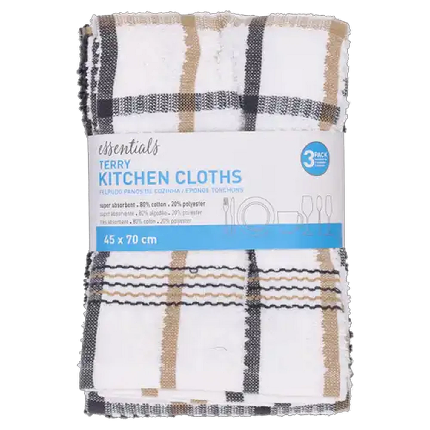 Image of Essentials Grey Moscow Kitchen Cloths 45 x 70cm 3 Piece