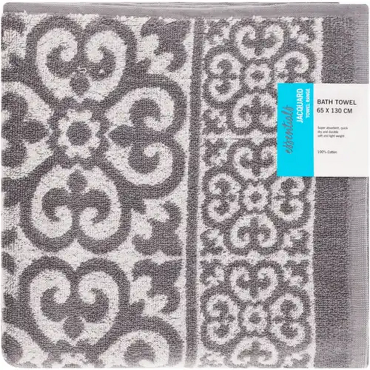 Image of Essentials Grey Moroccan Jacquard Bath Towel 65 x 130cm