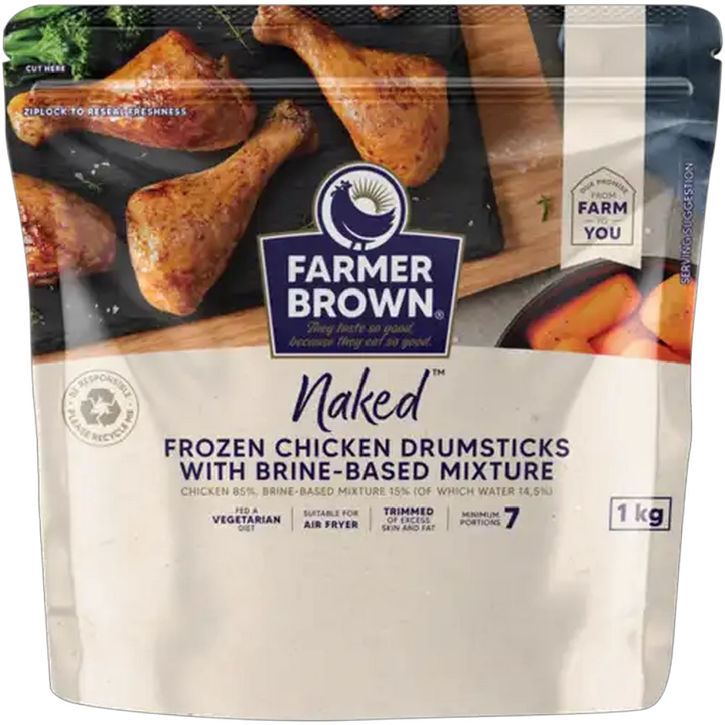 Image of Farmer Brown Naked Frozen Chicken Drumsticks with Brine-Based Mixture 1kg