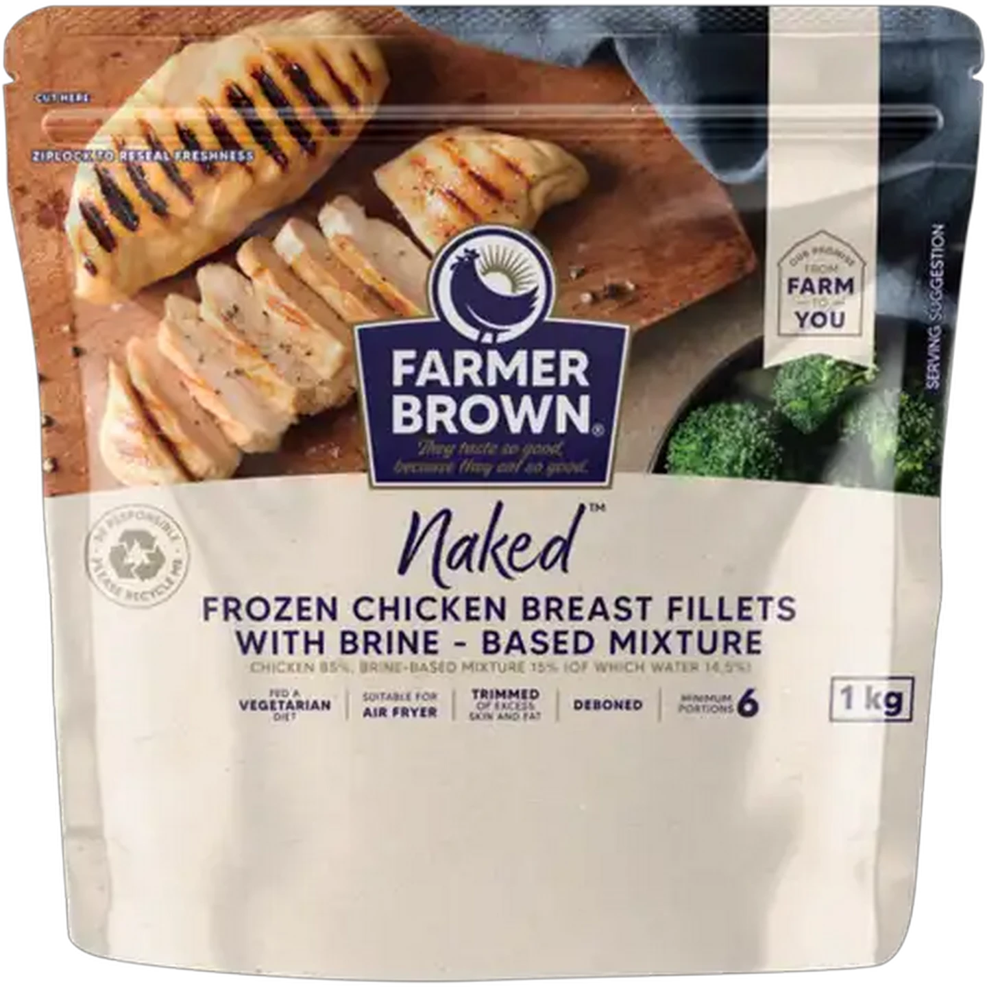 Image of Farmer Brown Naked Frozen Chicken Breast Fillets with Brine-Based Mixture 1kg