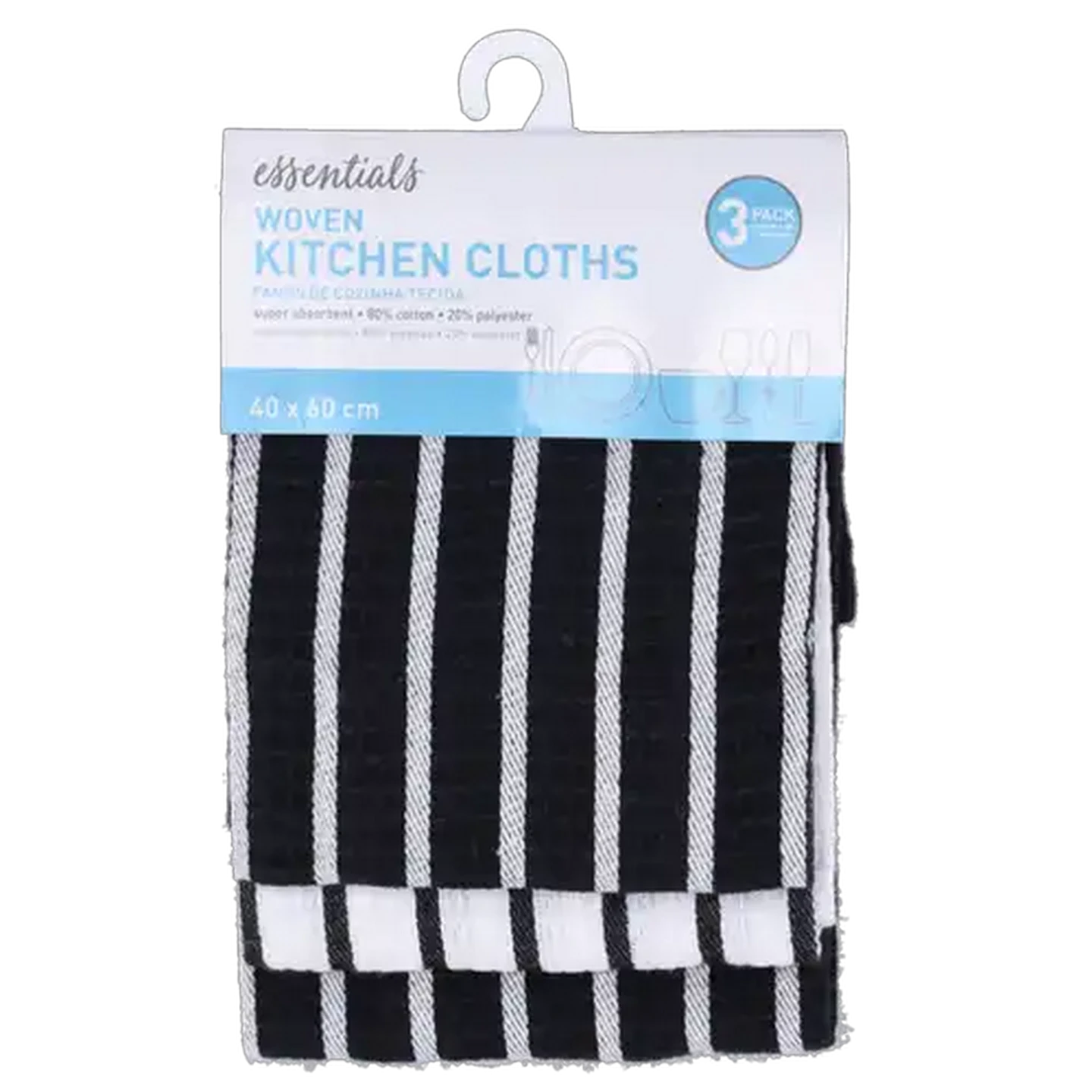 Image of Essentials Terry Kitchen Cloths 3-Pack 40 x60 cm (Colour May Vary)