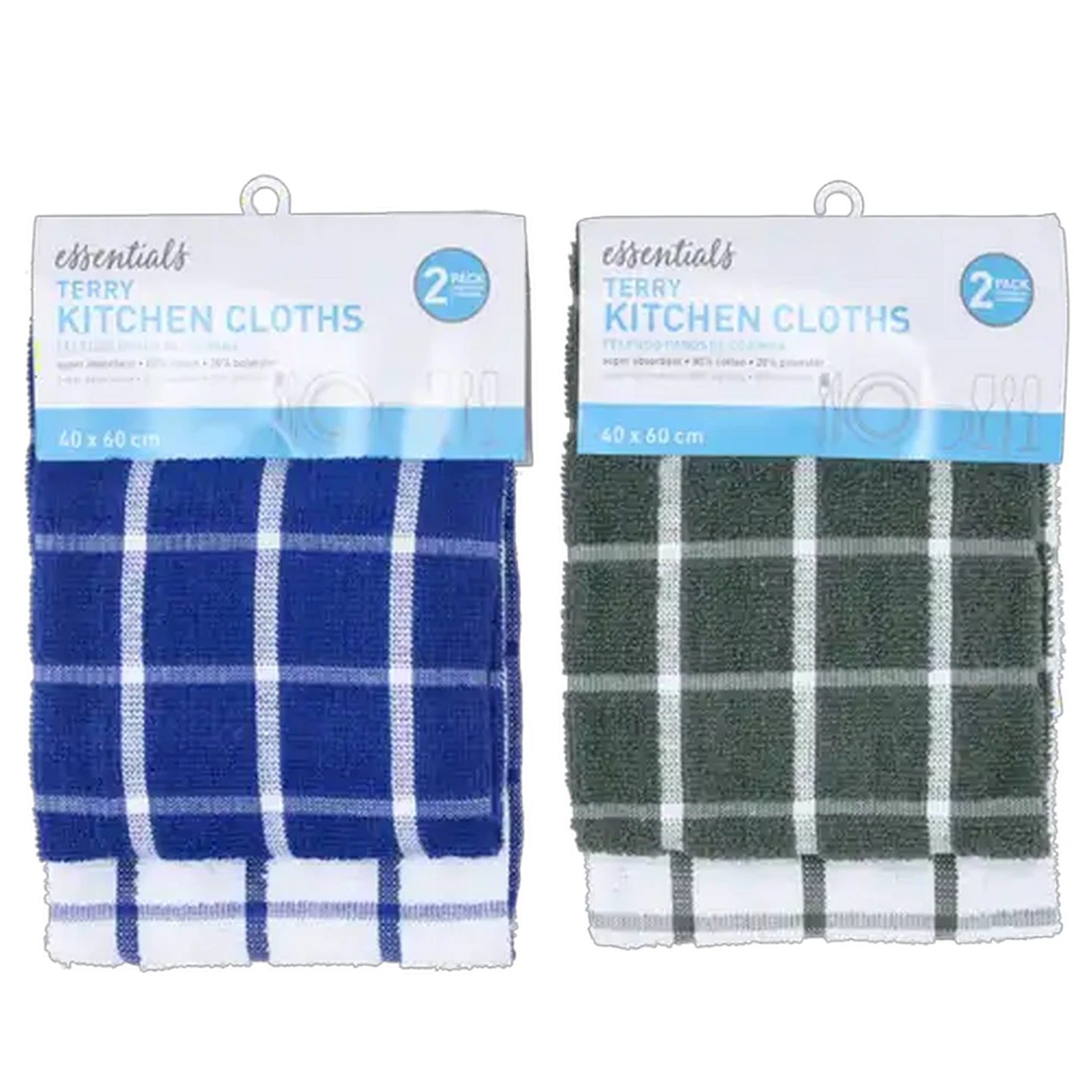 Image of Essentials Terry Kitchen Cloths 2-Pack 40 x 60cm (Colour May Vary)