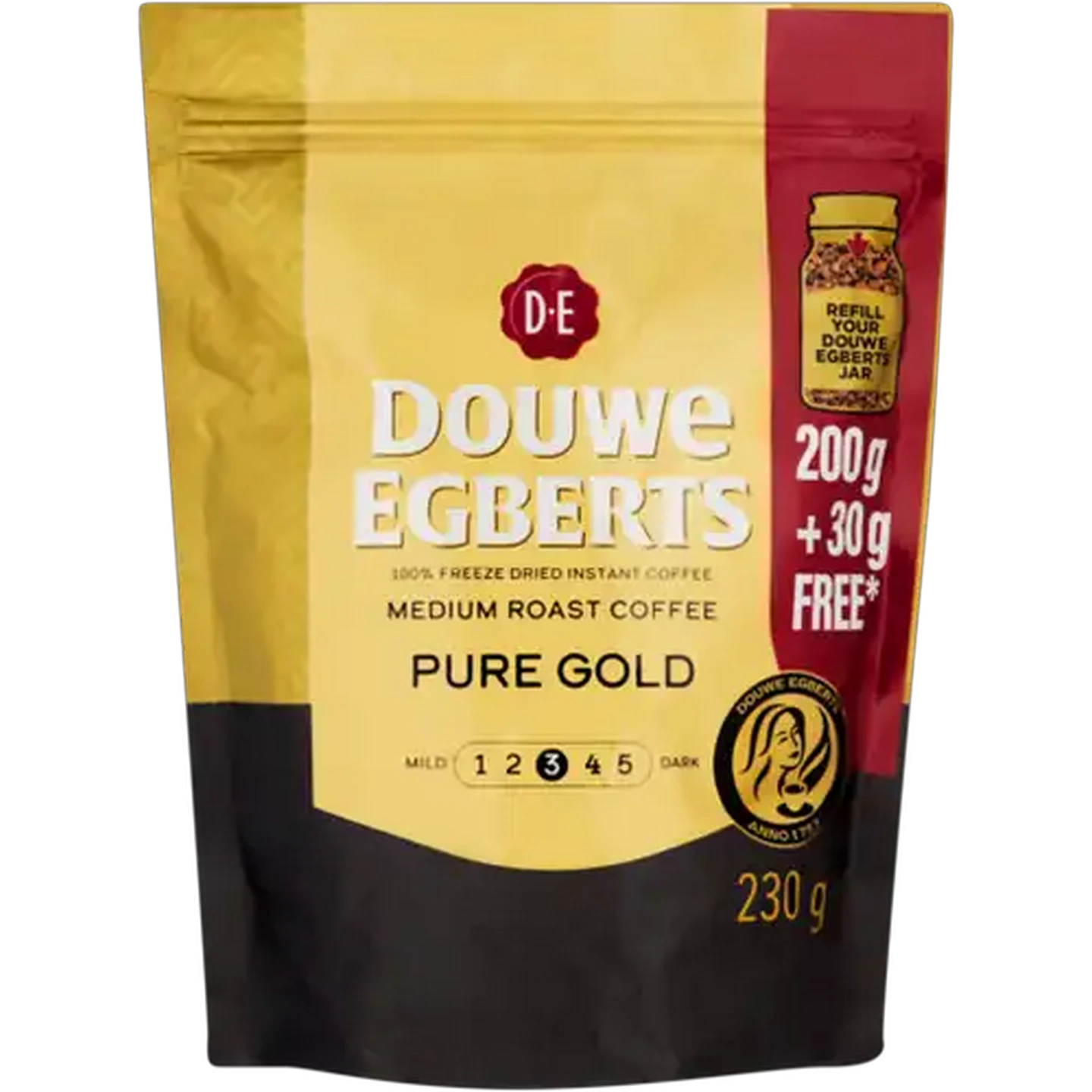 Image of Douwe Egberts Pure Gold Medium Roast Instant Coffee 230g