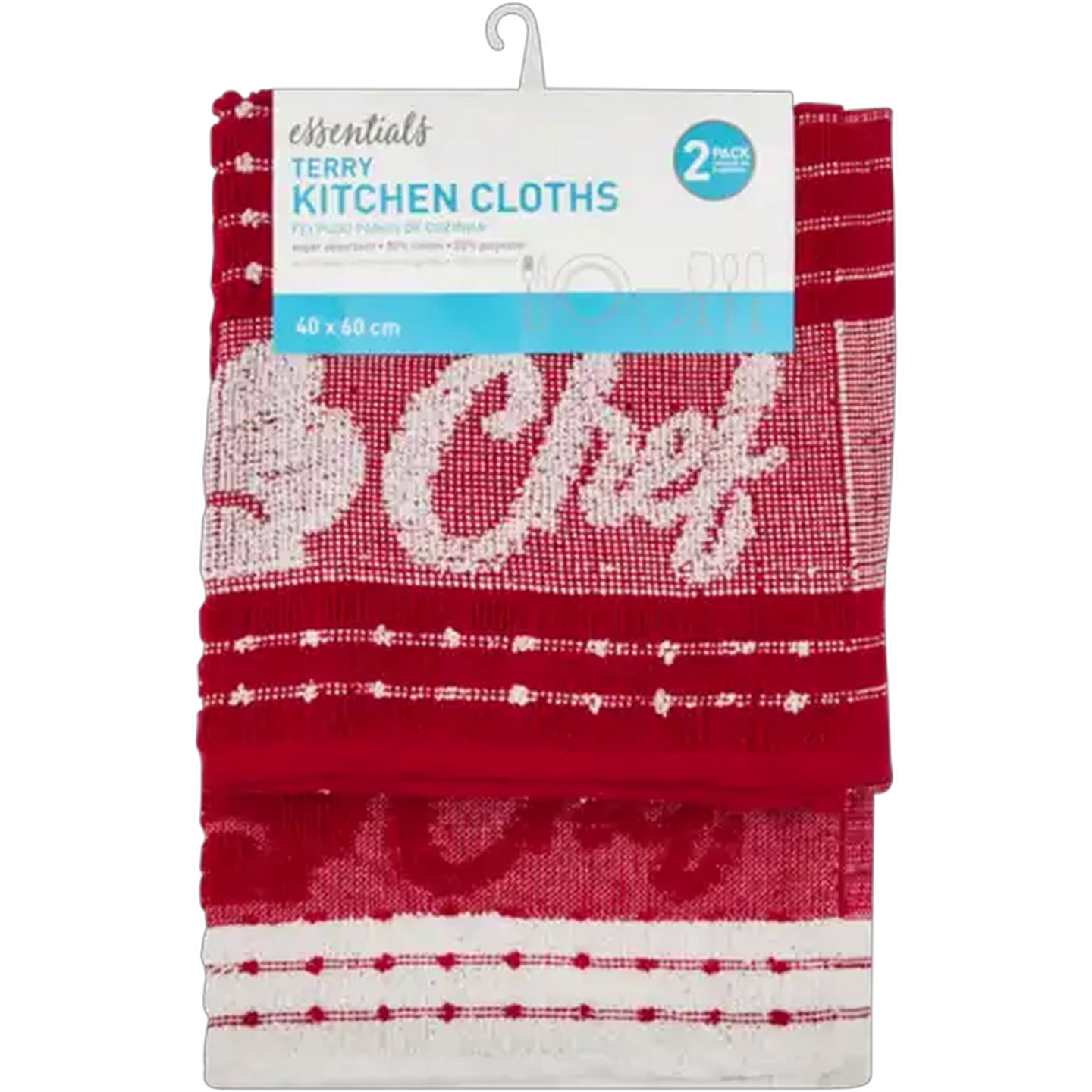 Image of Essentials Red Terry Kitchen Cloths 2-Pack