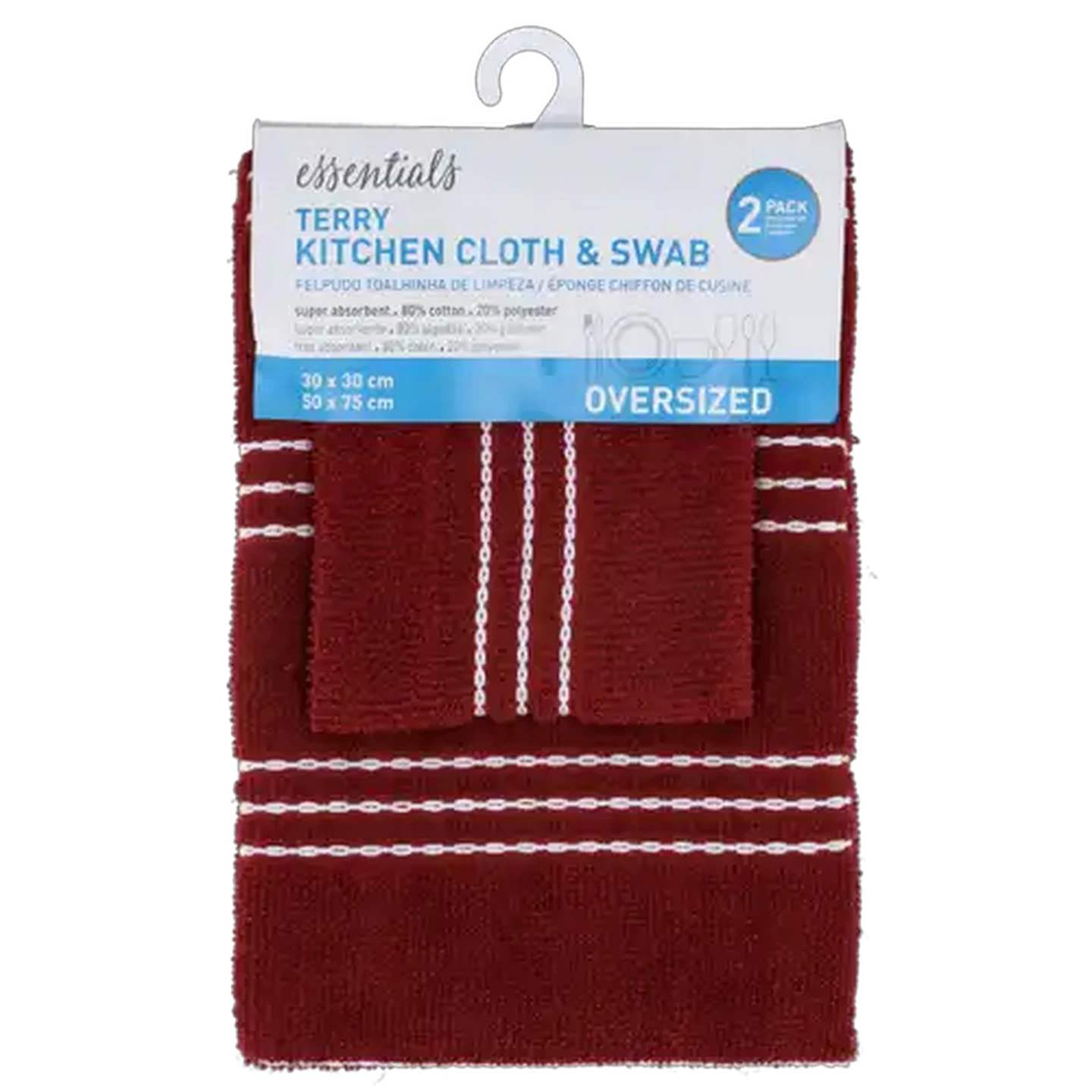 Image of Essentials Terry Kitchen Cloth & Swabs 2-Pack (Colour May Vary)