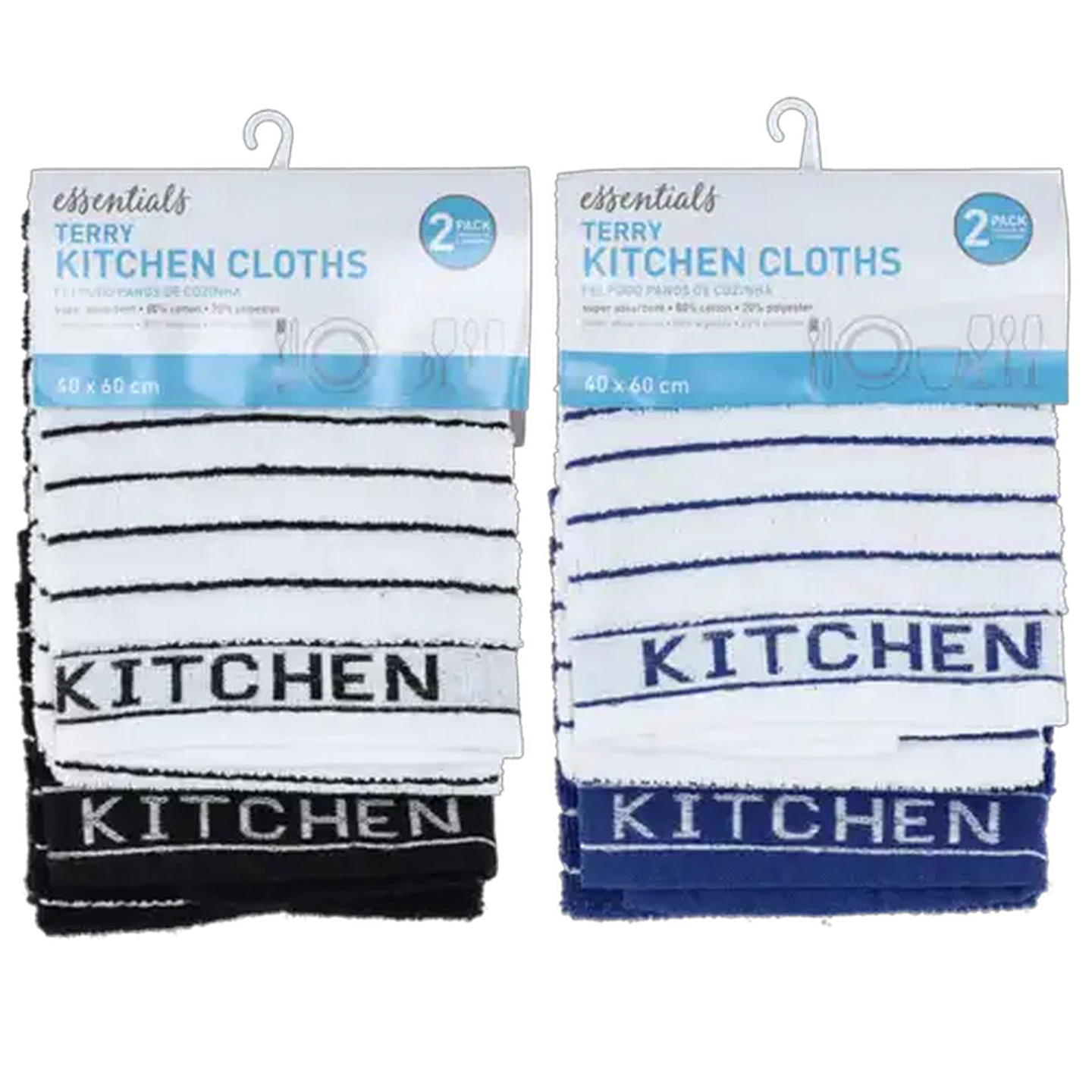 Image of Essentials Terry Kitchen Cloths 2-Pack 40 x 60cm (Colour May Vary)