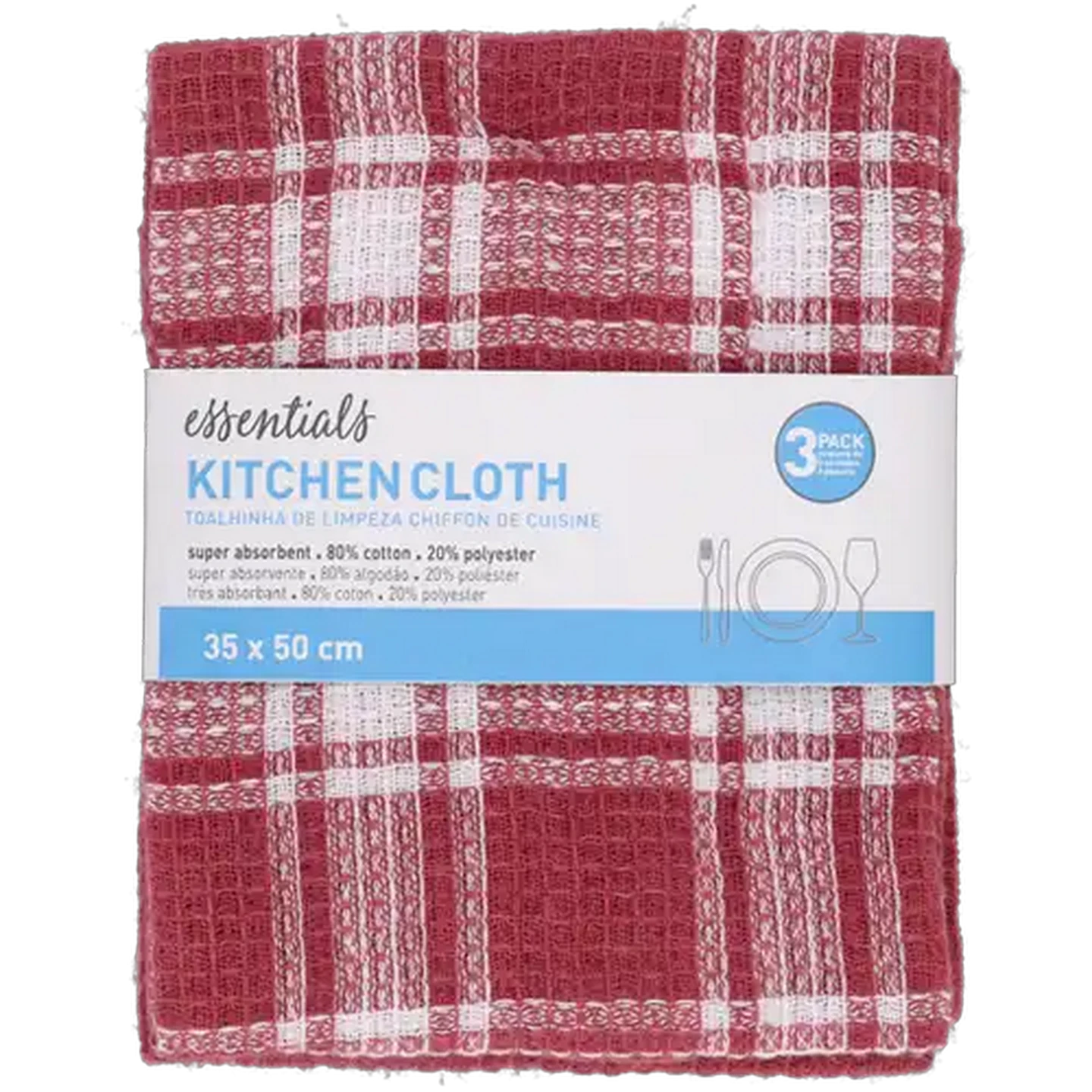 Image of Essentials Waffle Kitchen Cloths 3-Pack 35 x 50cm (Colour May Vary)