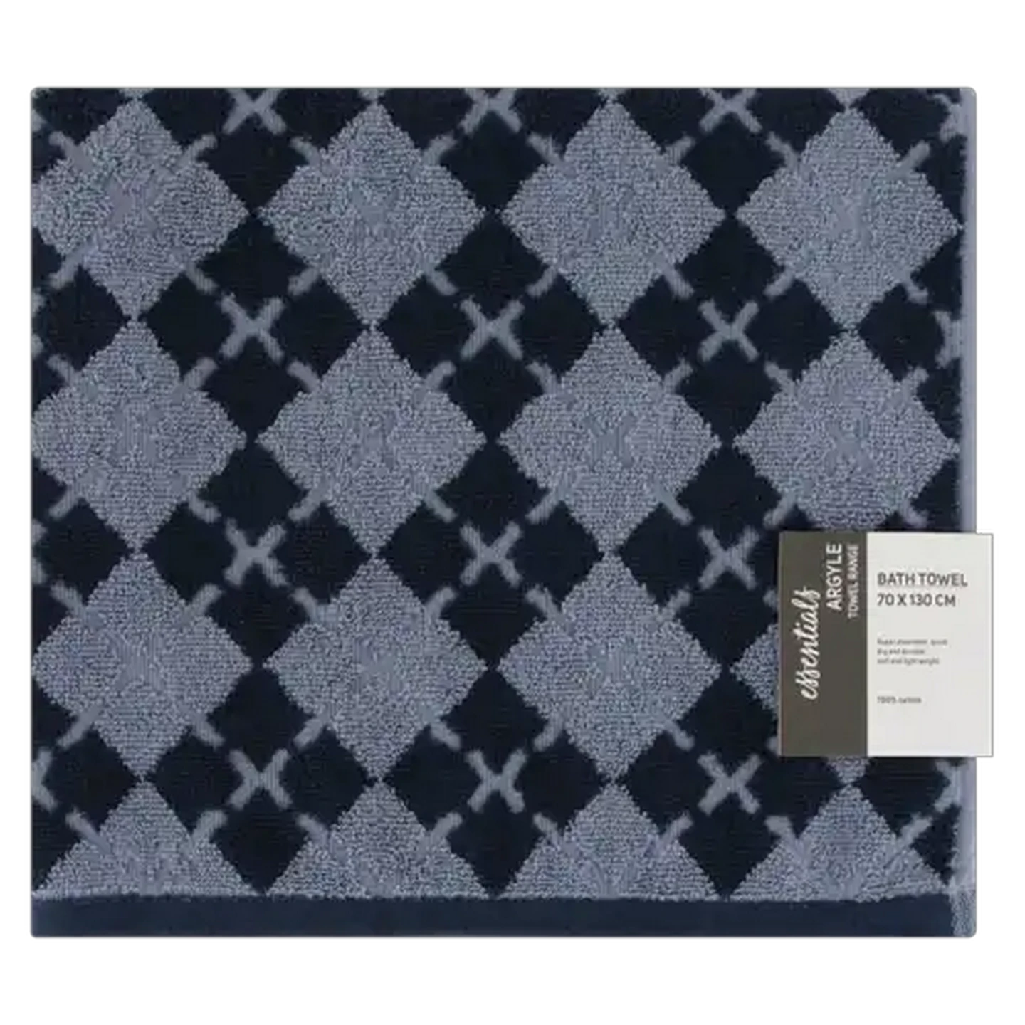 Image of Essentials Blue Argyle Bath Towel 70 x 130cm