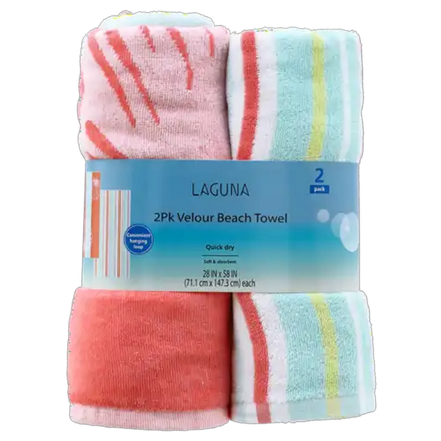Image of Laguna Velour Pink Stripe Beach Towel 2-Piece 71.1 x 147.3cm