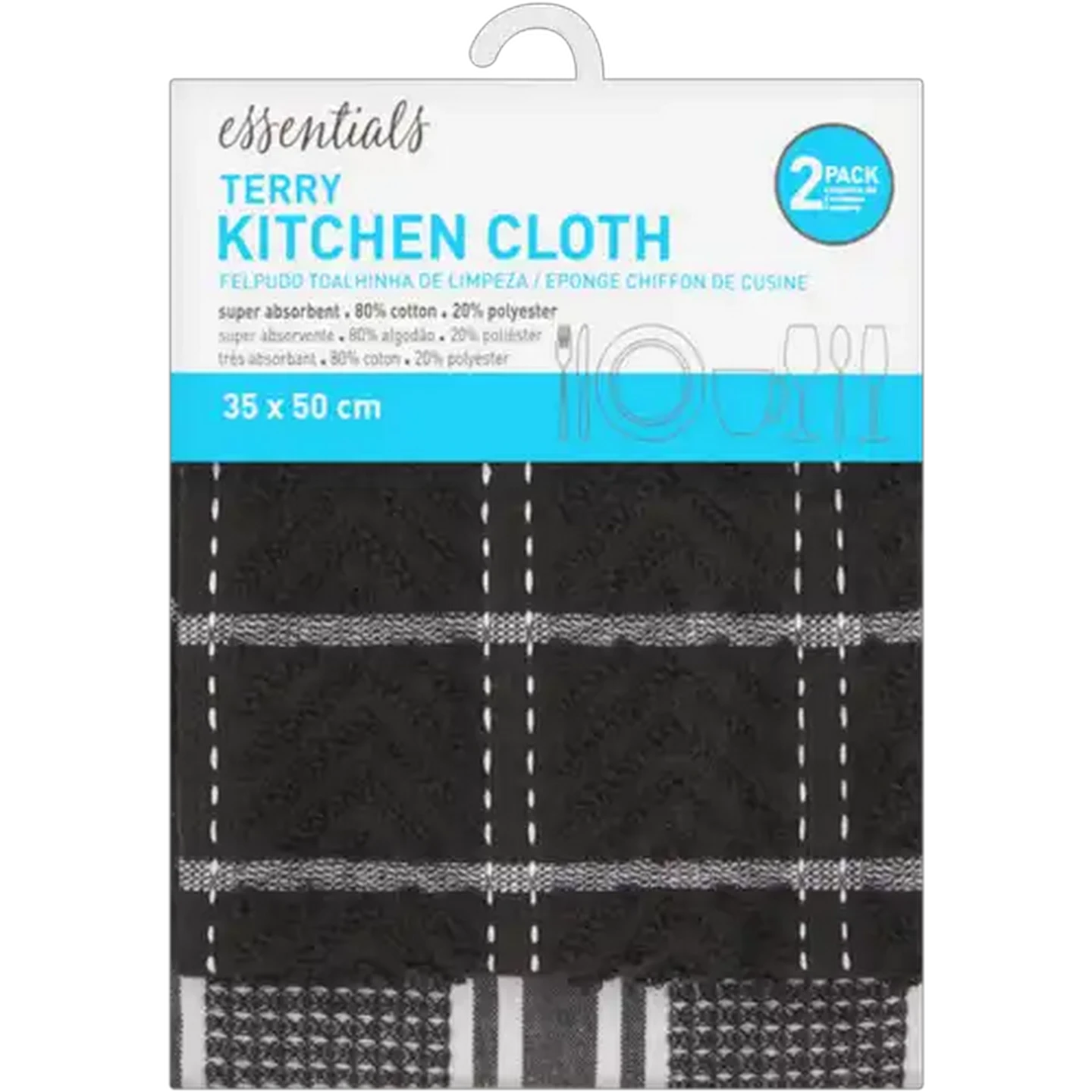 Image of Essentials Black Terry Kitchen Cloth 2-Pack