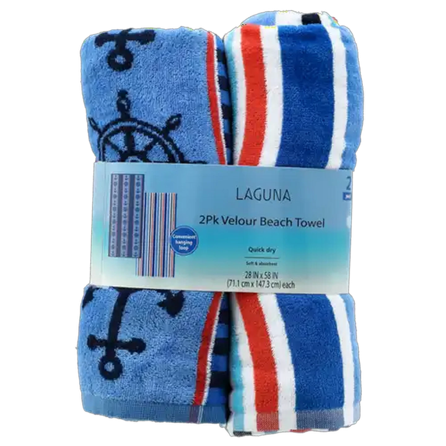 Image of Laguna Velour Navy Stripe Beach Towel 2-Piece 71.1 x 147.3cm
