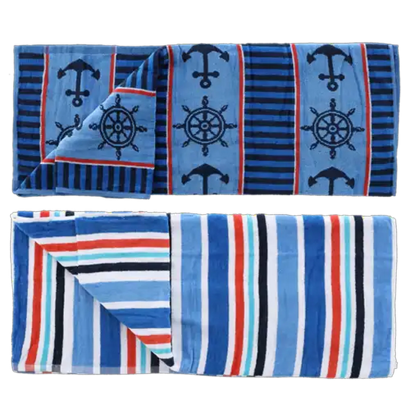 Image of Laguna Velour Navy Stripe Beach Towel 2-Piece 71.1 x 147.3cm