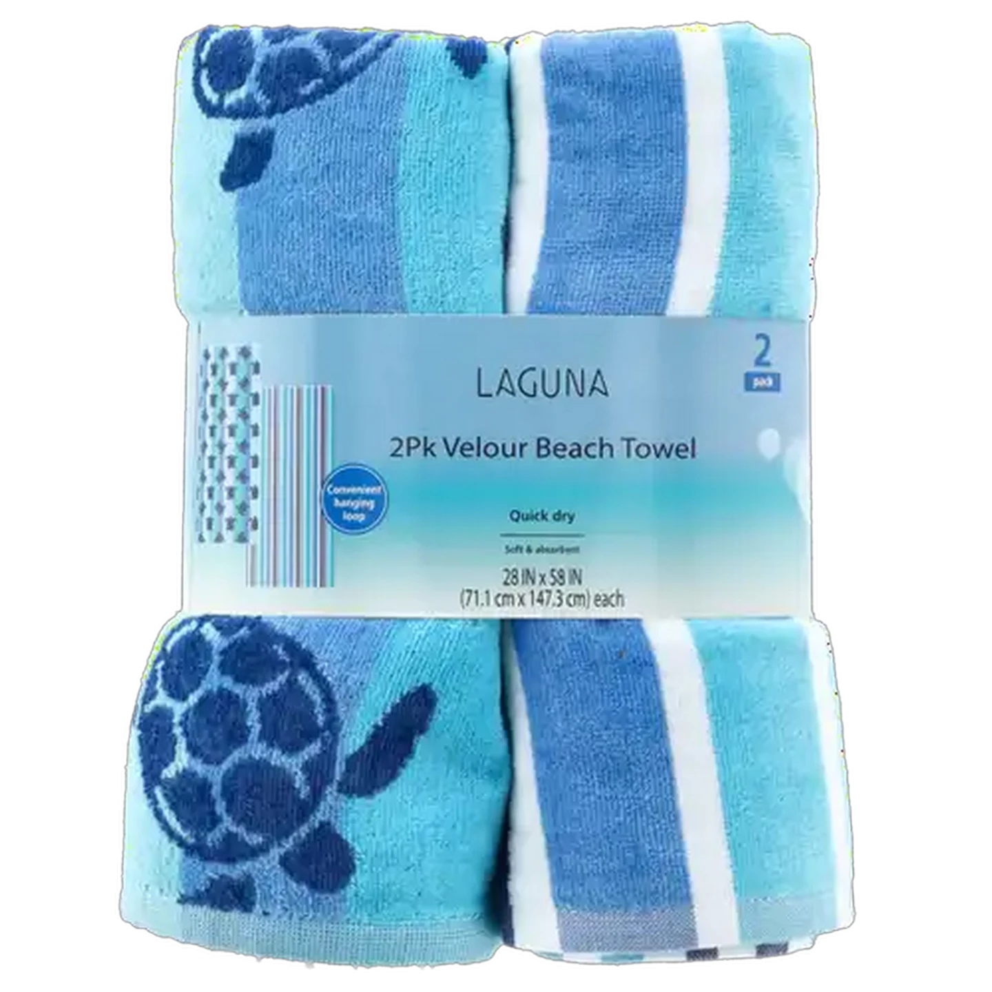 Image of Laguna Velour Blue Stripe Beach Towel 2-Piece 71.1 x 147.3cm