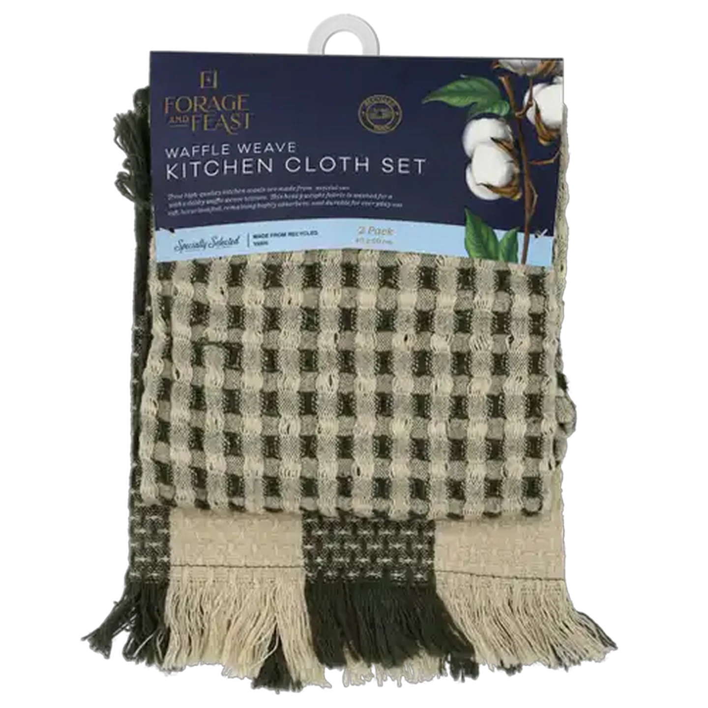 Image of Forage And Feast Green Savor Waffle Weave Kitchen Cloth 2-Pack 40 x 60cm