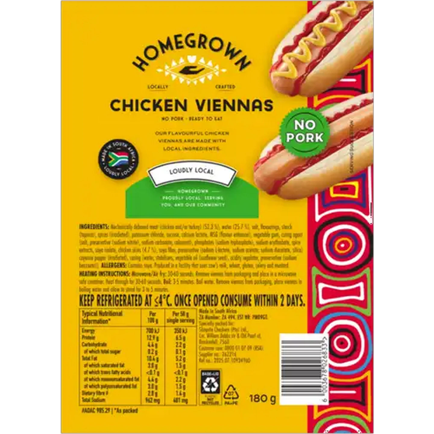 Image of Homegrown Chicken Viennas 180g