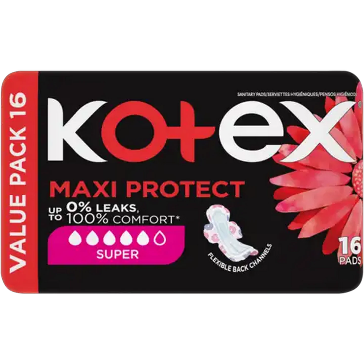 Image of Kotex Maxi Duo Super Sanitary Pads With Wings 16 Pack