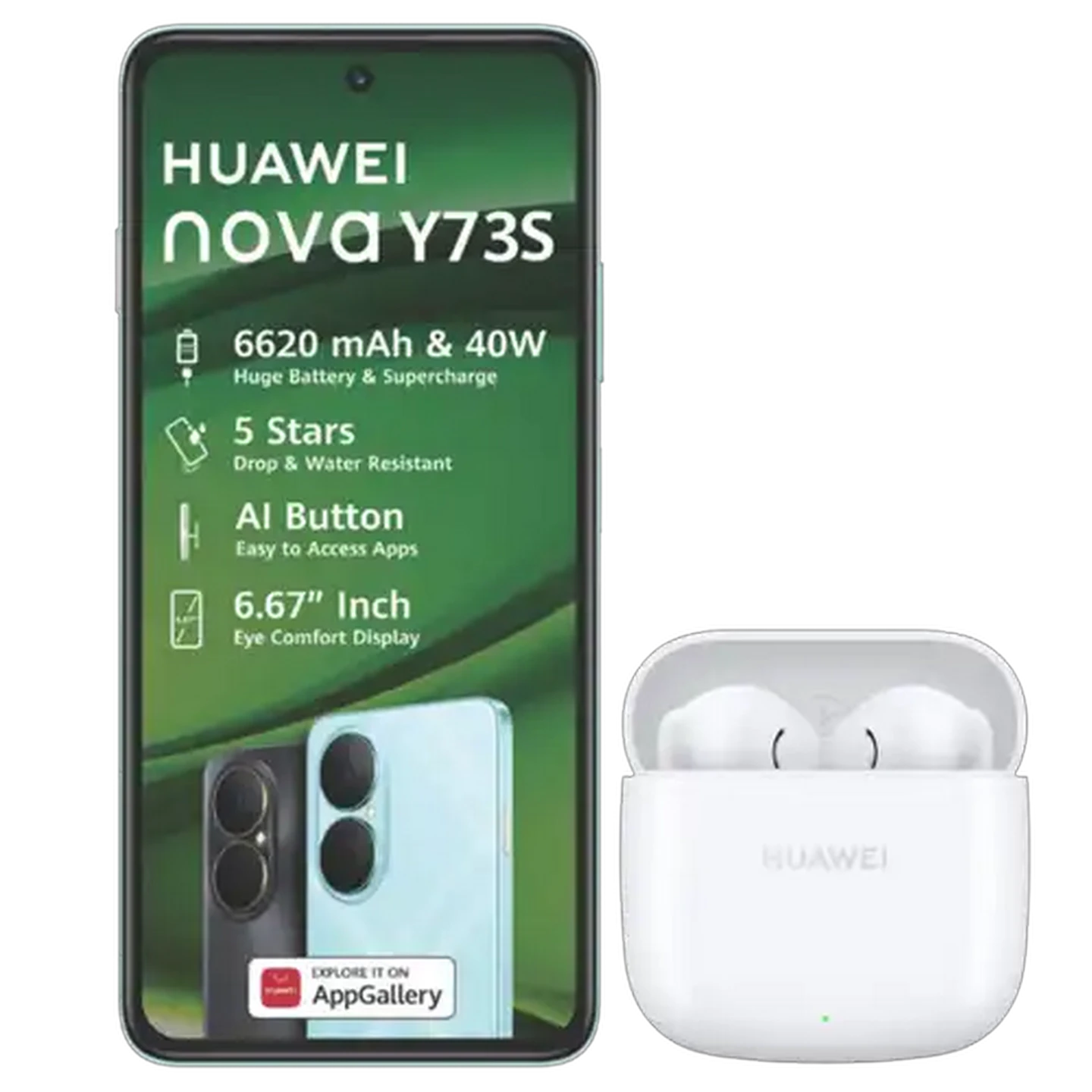 Image of Huawei Nova Y73S Black Mobile Handset + Huawei Freebuds SE 2
