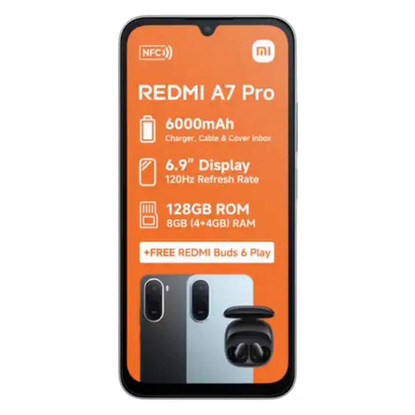 Image of Xiaomi Redmi A7 Pro Black Smartphone 128GB  + Redmi Buds 6 Play