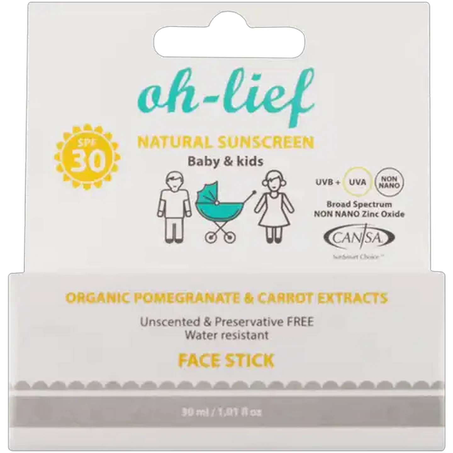 Image of Oh-Lief Natural Sunscreen SPF30 Face Stick 30ml