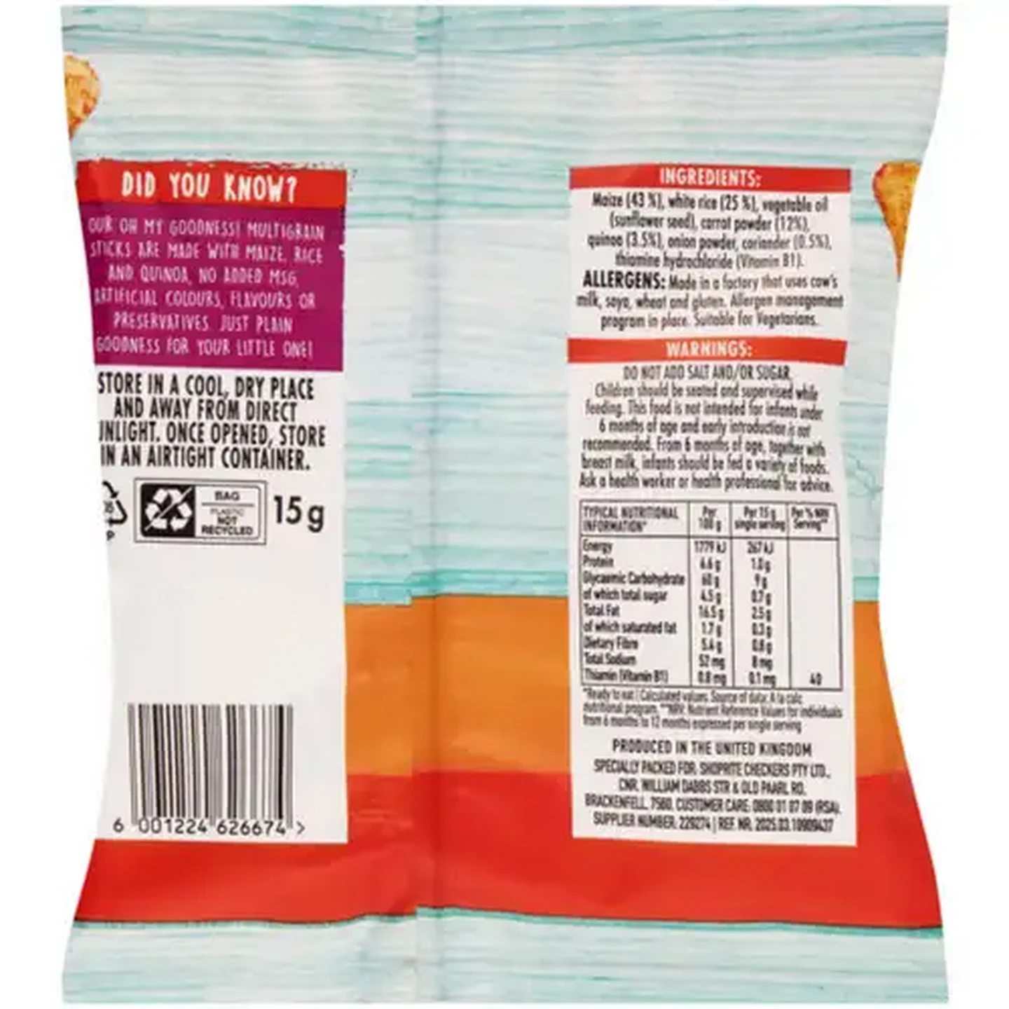 Image of Oh My Goodness! Carrot & Coriander Crispy Sticks 15g