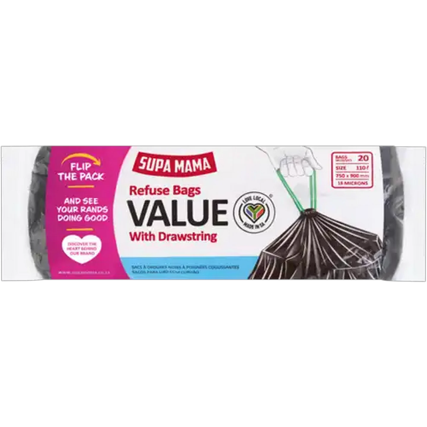 Image of Supa Mama Value Refuse Bags with Drawstring 20 x 110L