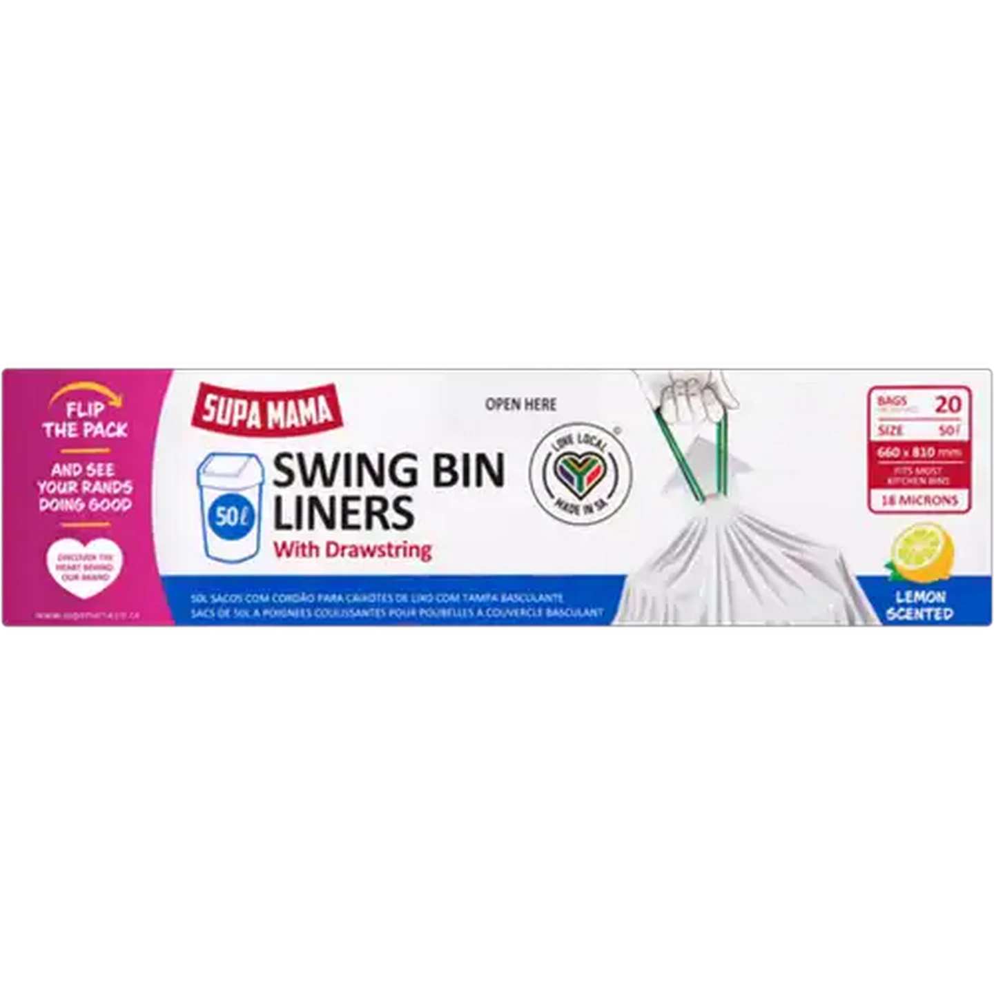 Image of Supa Mama Lemon Scented Swing Bin Liners with Drawstring 20 x 50L