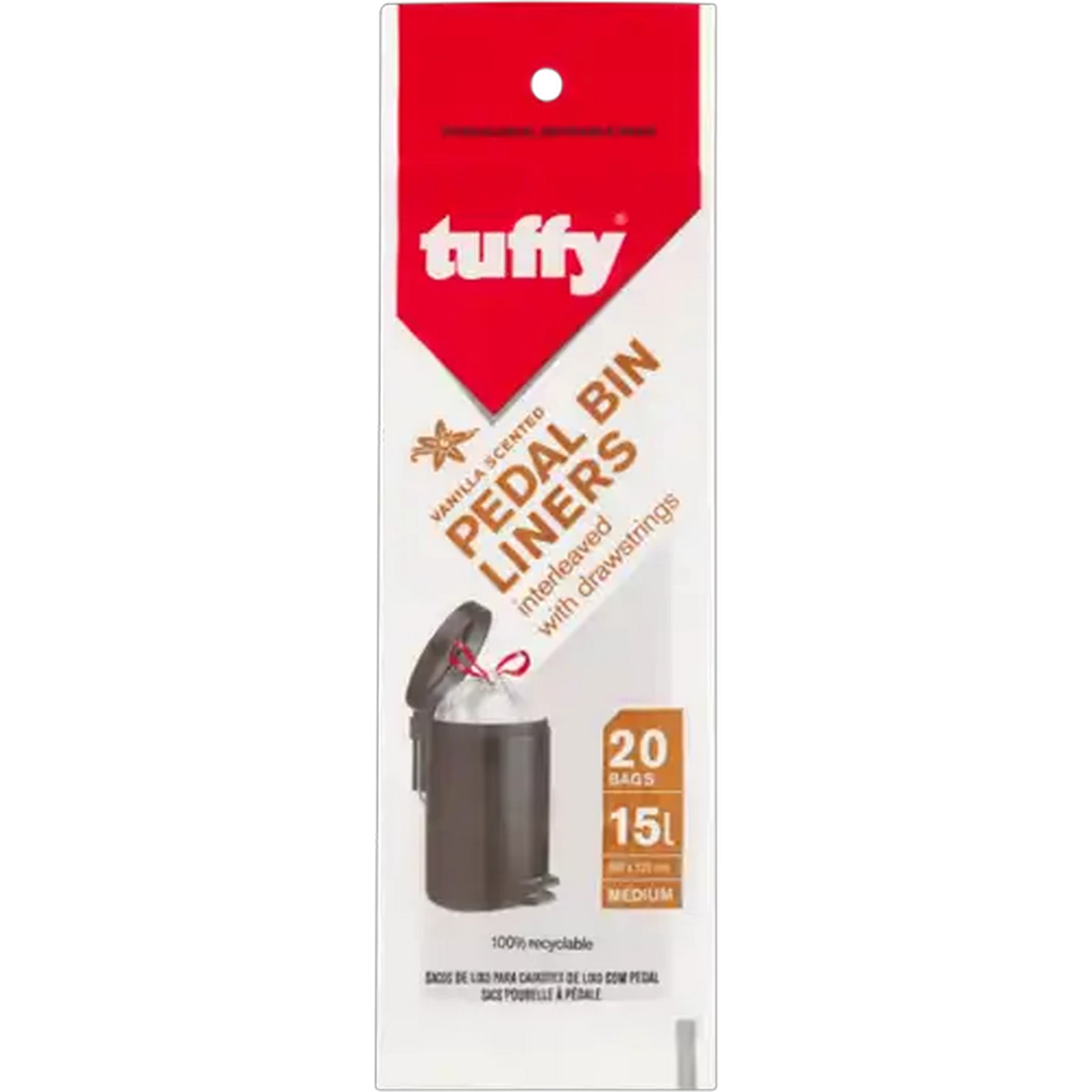 Image of Tuffy 20 Pack Vanilla Scented Pedal Bin Liners With Tie Handles 465mm x 515mm
