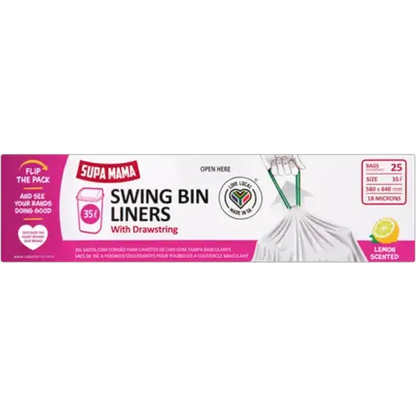 Supa Mama Lemon Scented Swing Bin Liners with Drawstring 25 x 35L