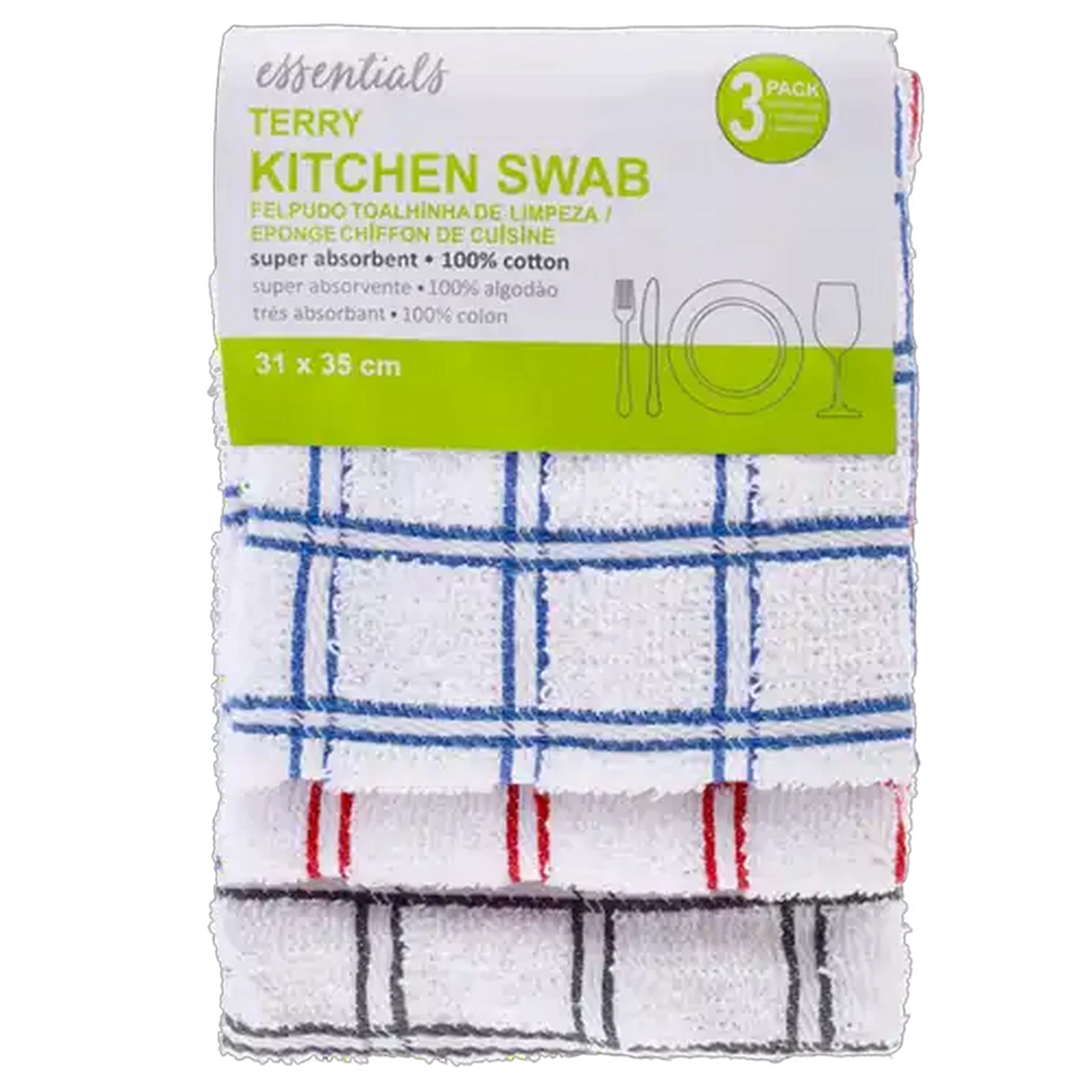 Image of Essentials Zorra Kitchen Swabs 3-Pack (Colour May Vary)